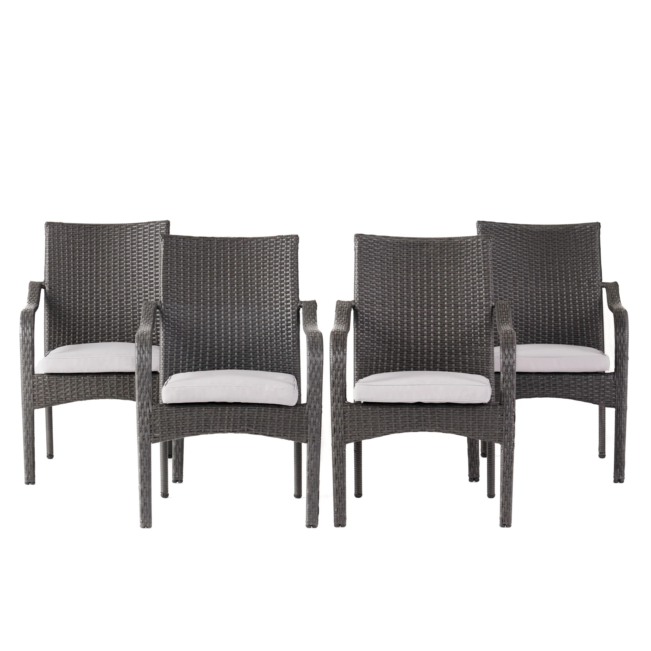 San Miguel Grey Wicker Stackable Patio Armchairs (Set of 4) - furnishings