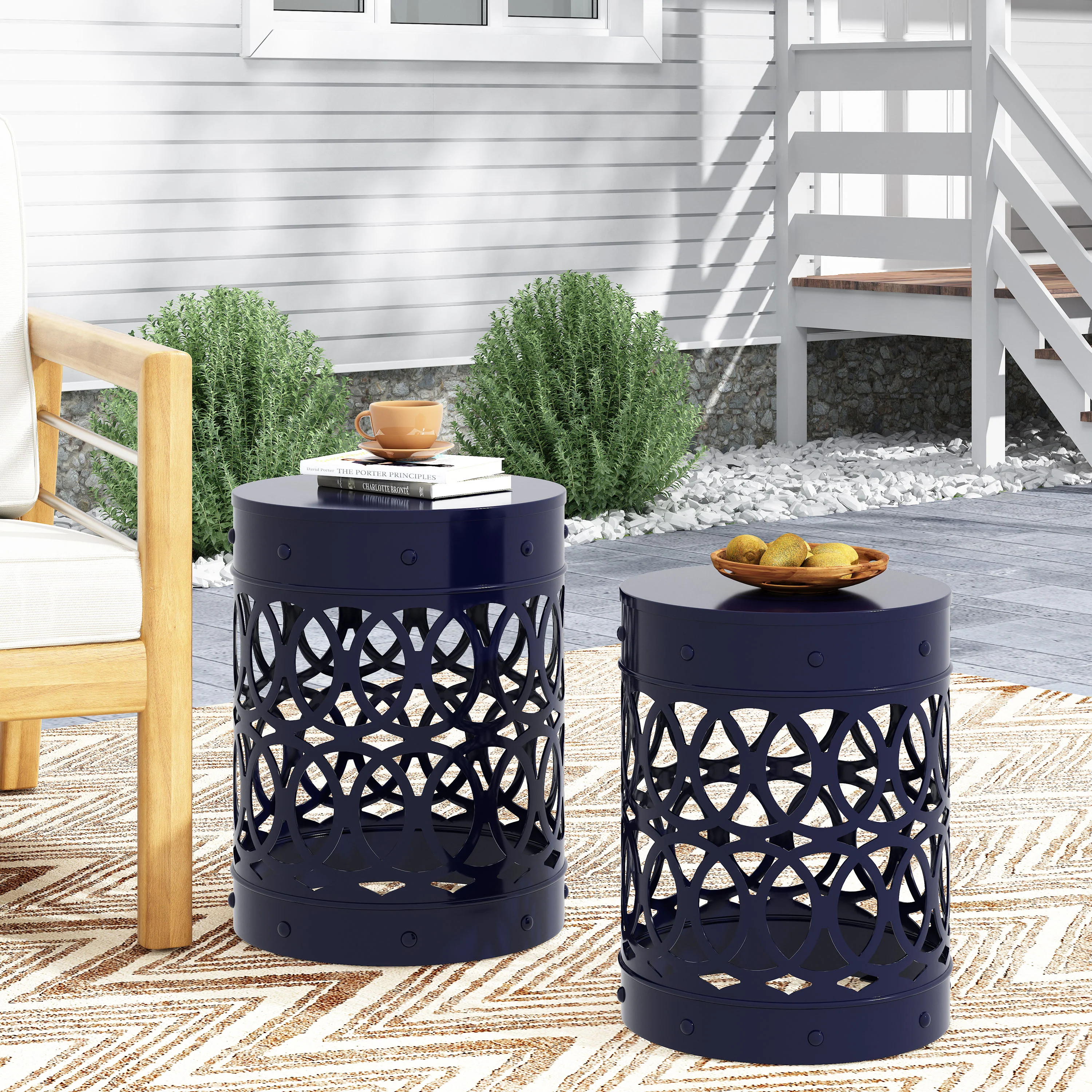 Pellerin Outdoor Metal Side Tables, Set of 2 - furnishings
