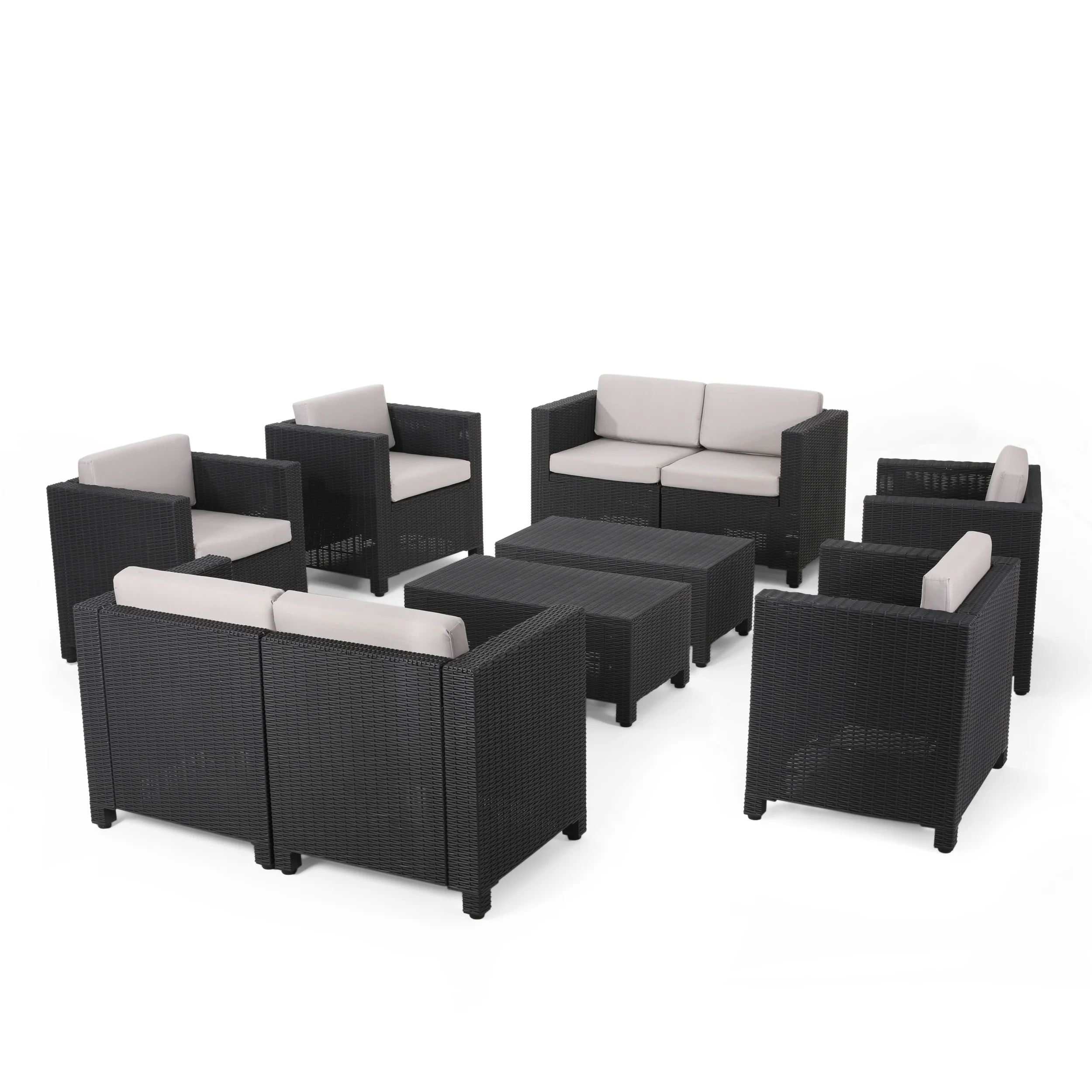 Farirra Outdoor Faux Wicker 8 Seater Chat Set with Cushions - furnishings