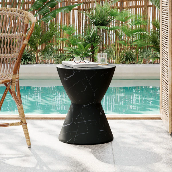 Seren Patio Round Hourglass Accent Table, Concrete - furnishings