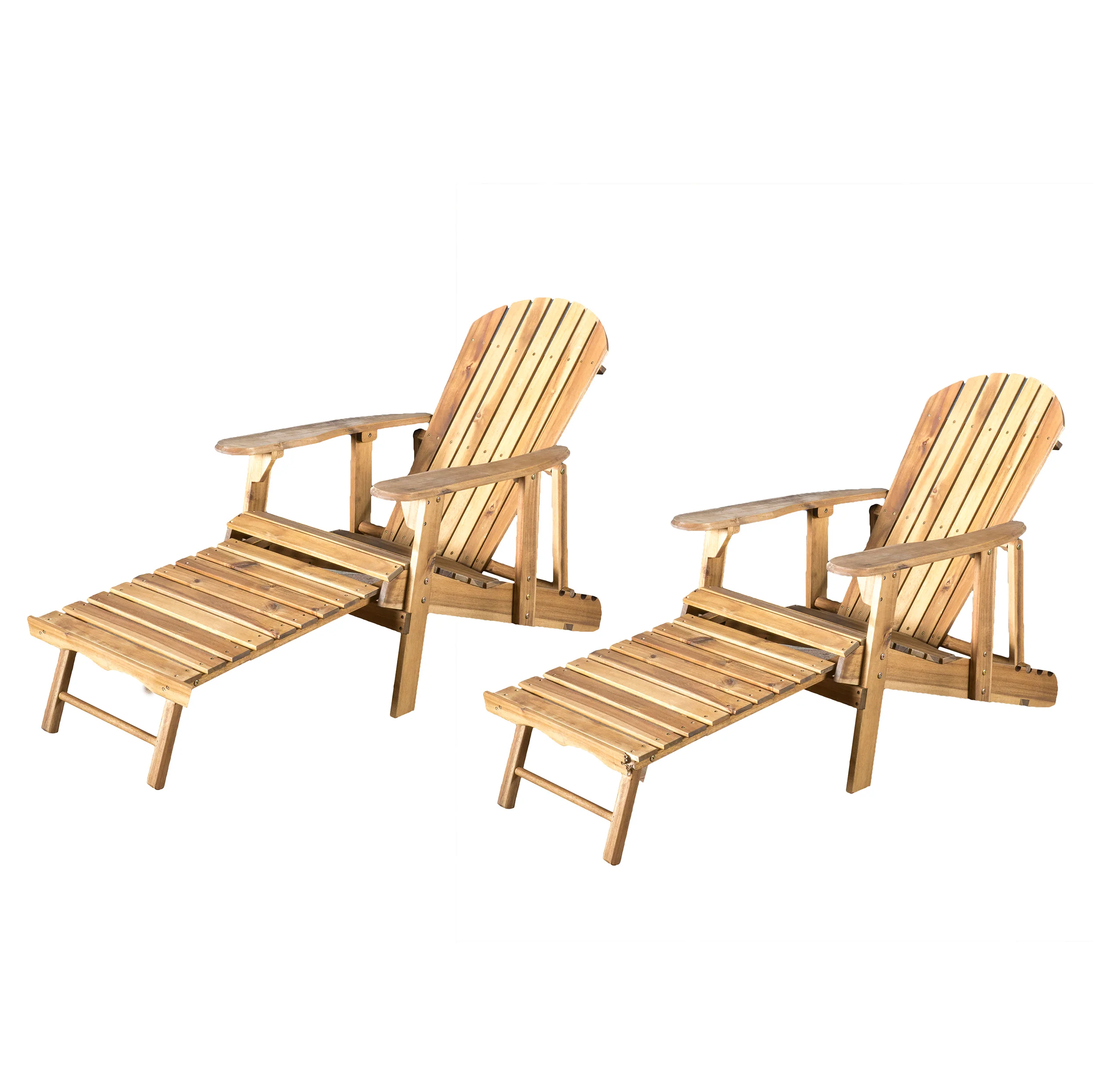 Kono Outdoor Acacia Wood Reclining Adirondack Chair with Footrest (Set of 2), Natural - furnishings