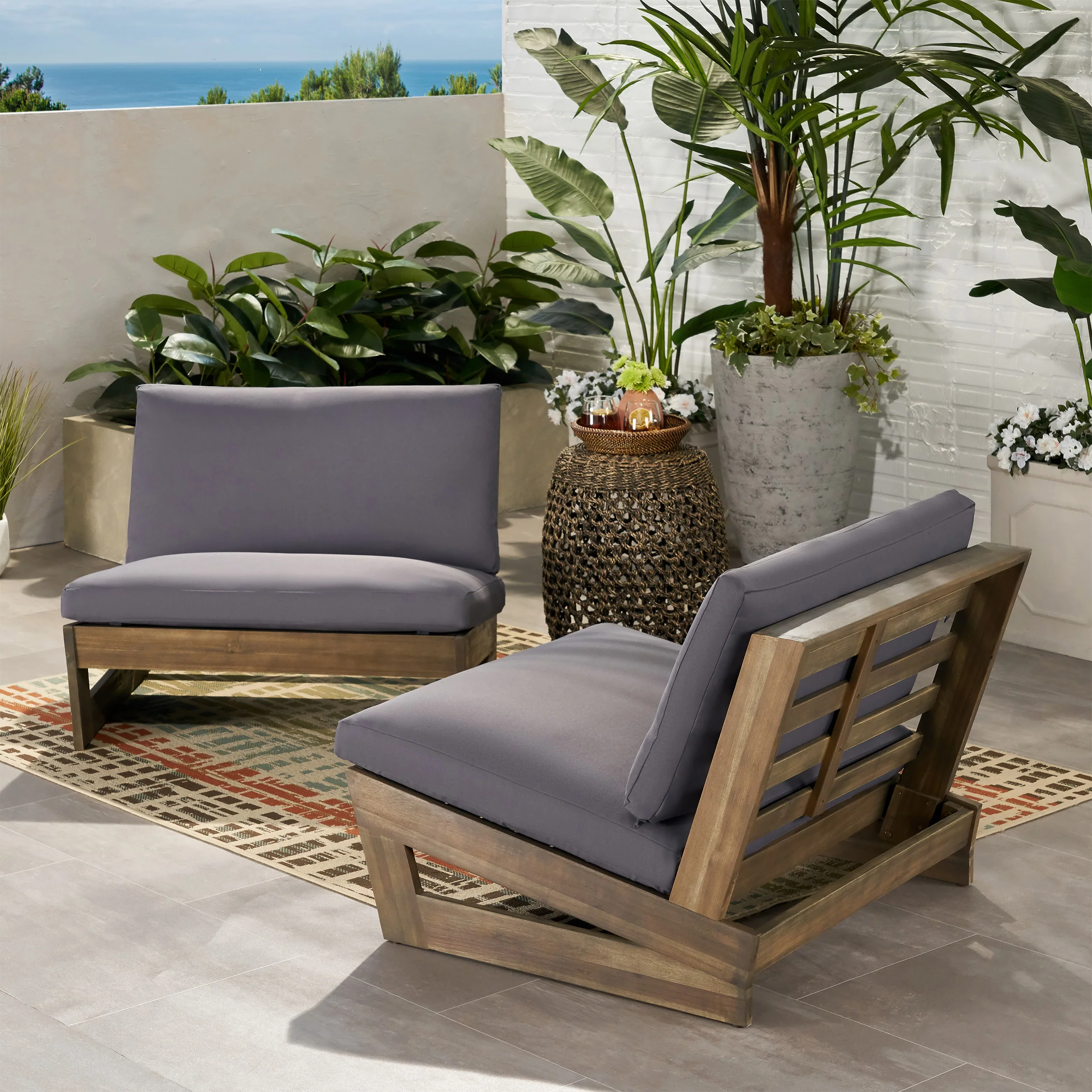 Emma Modern Low-To-Ground Outdoor Pallet Lounge Chairs (Set of 2) - furnishings