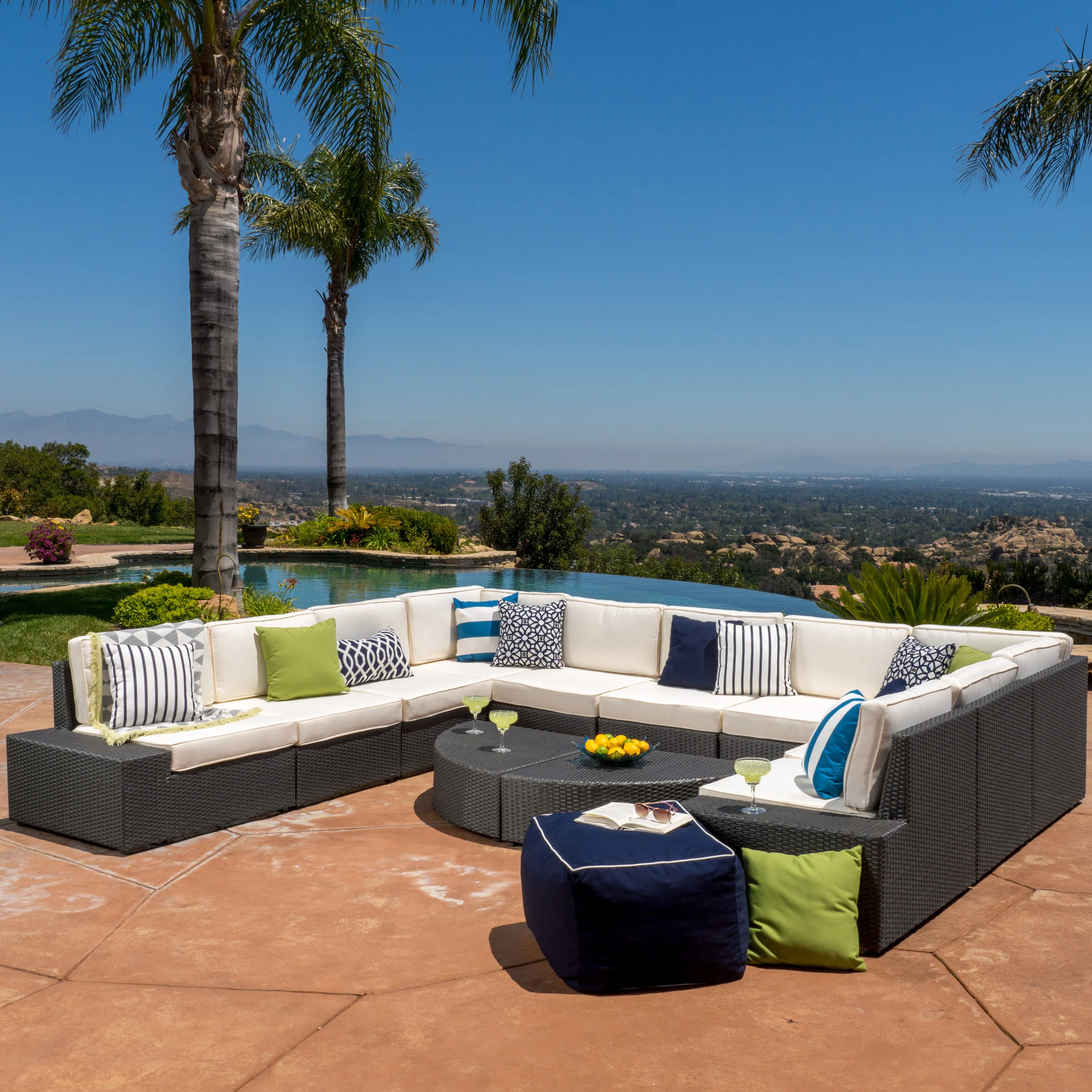 Reddington 12pc Outdoor Wicker Sectional Sofa Set w/ Cushions - furnishings