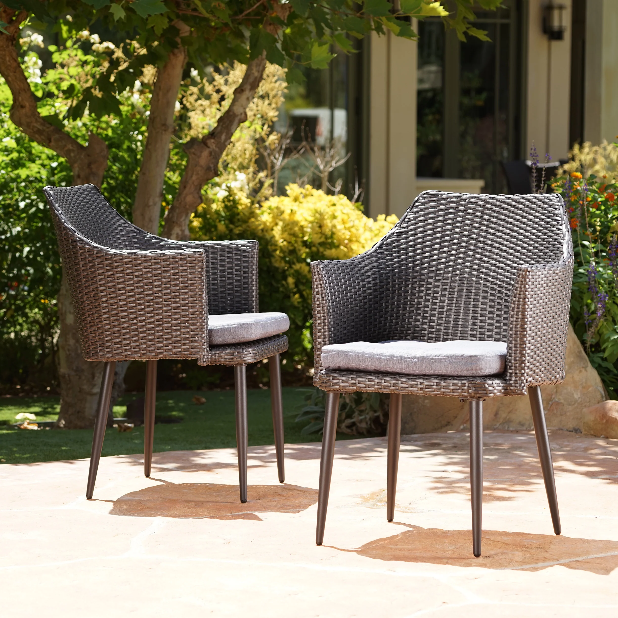 Ibiza Outdoor Wicker Dining Chairs with Water Resistant Cushion (Set of 2) - furnishings