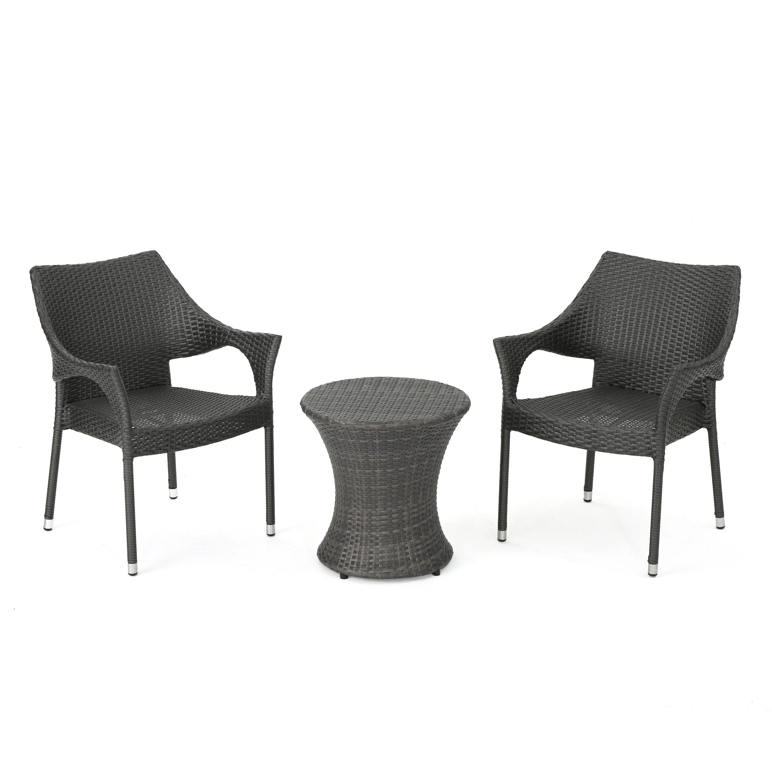 Alfheimr Outdoor 3 Piece Grey Wicker Stacking Chair Chat Set - furnishings