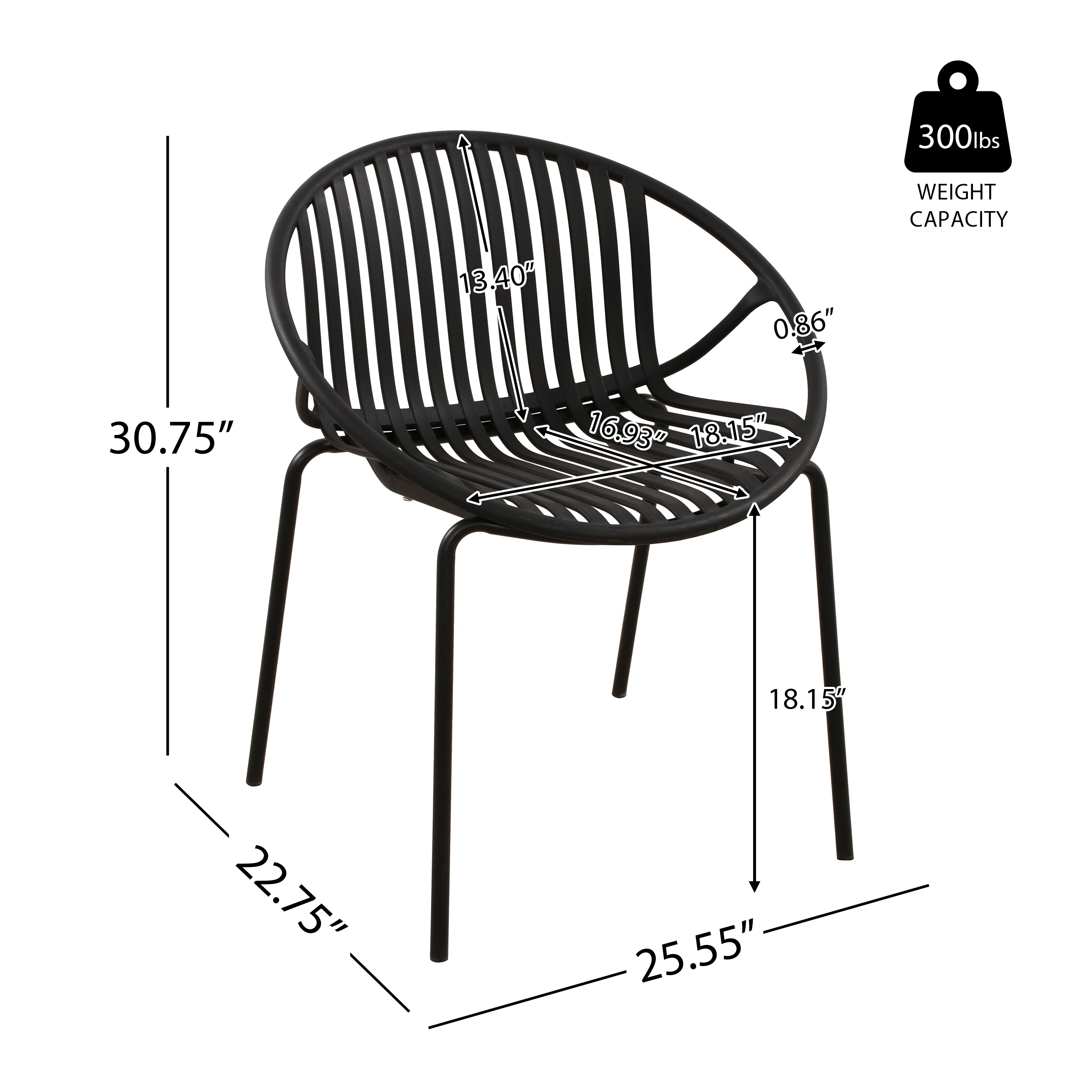 Hespera Patio Dining Chairs with Metal Legs & Breathable Plastic Backrest - furnishings