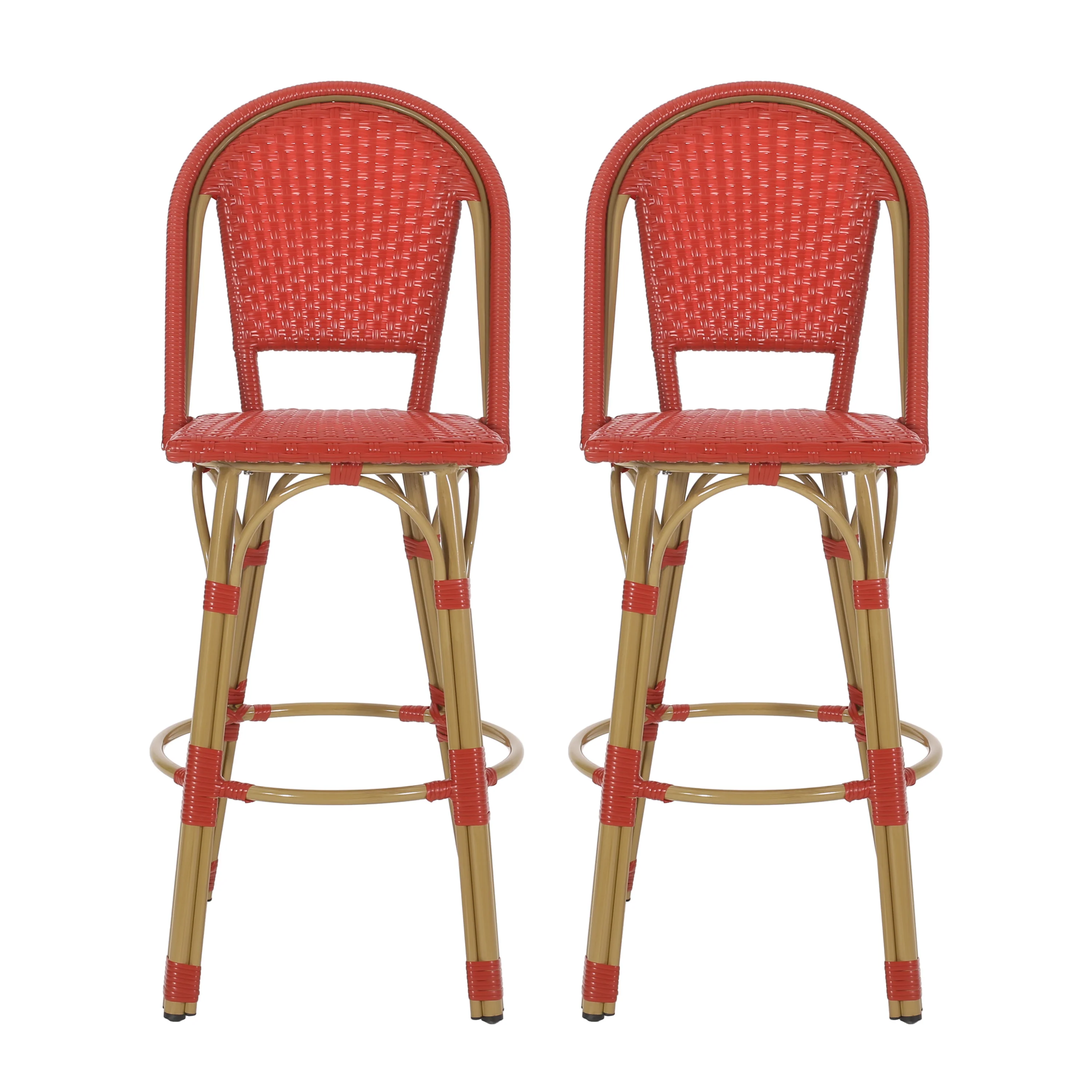 Cotterell Outdoor French Wicker and Aluminum 29.5 Inch Barstools, Set of 2 - furnishings