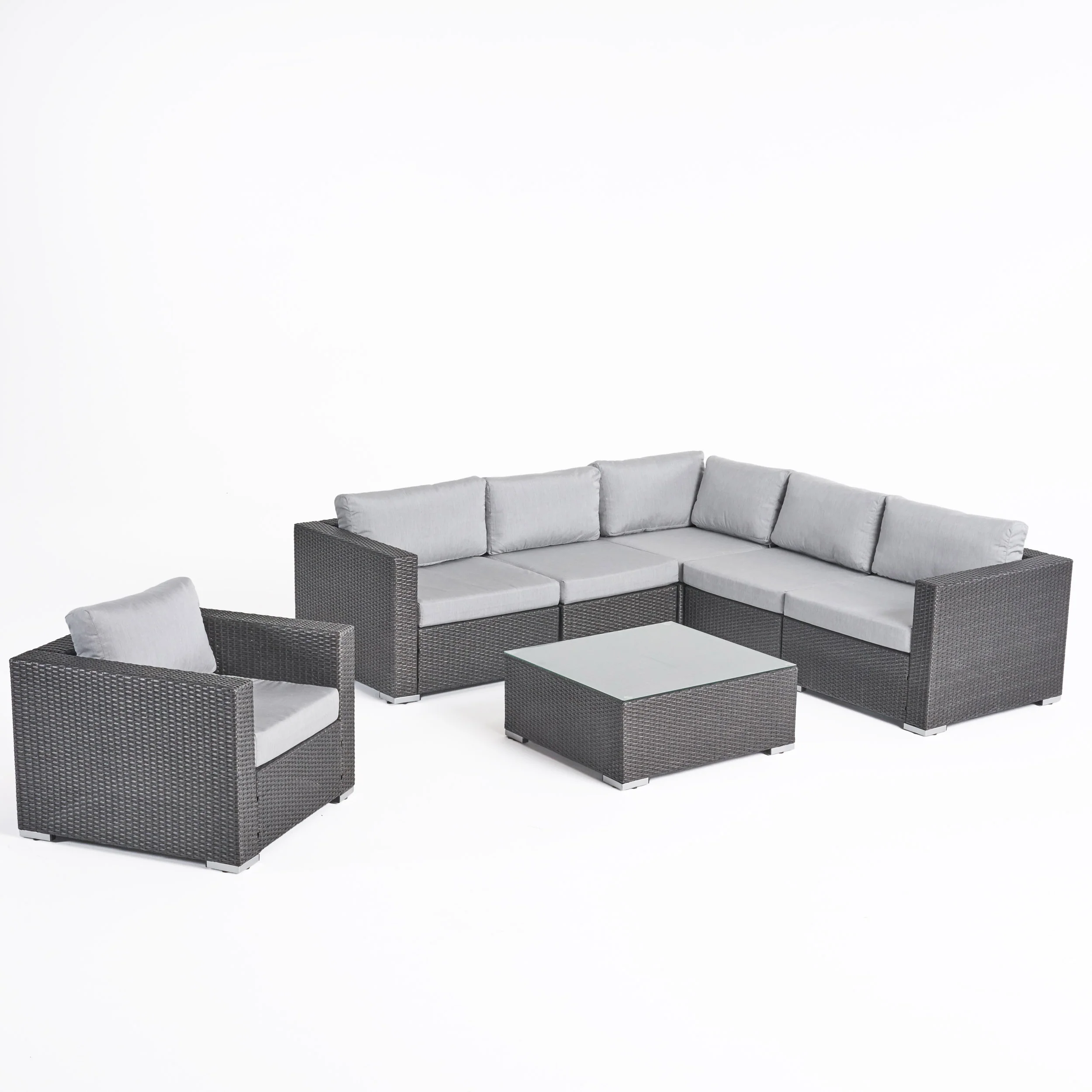 Kyra Outdoor 6 Seater Wicker Sectional Sofa Set with Sunbrella Cushions - furnishings