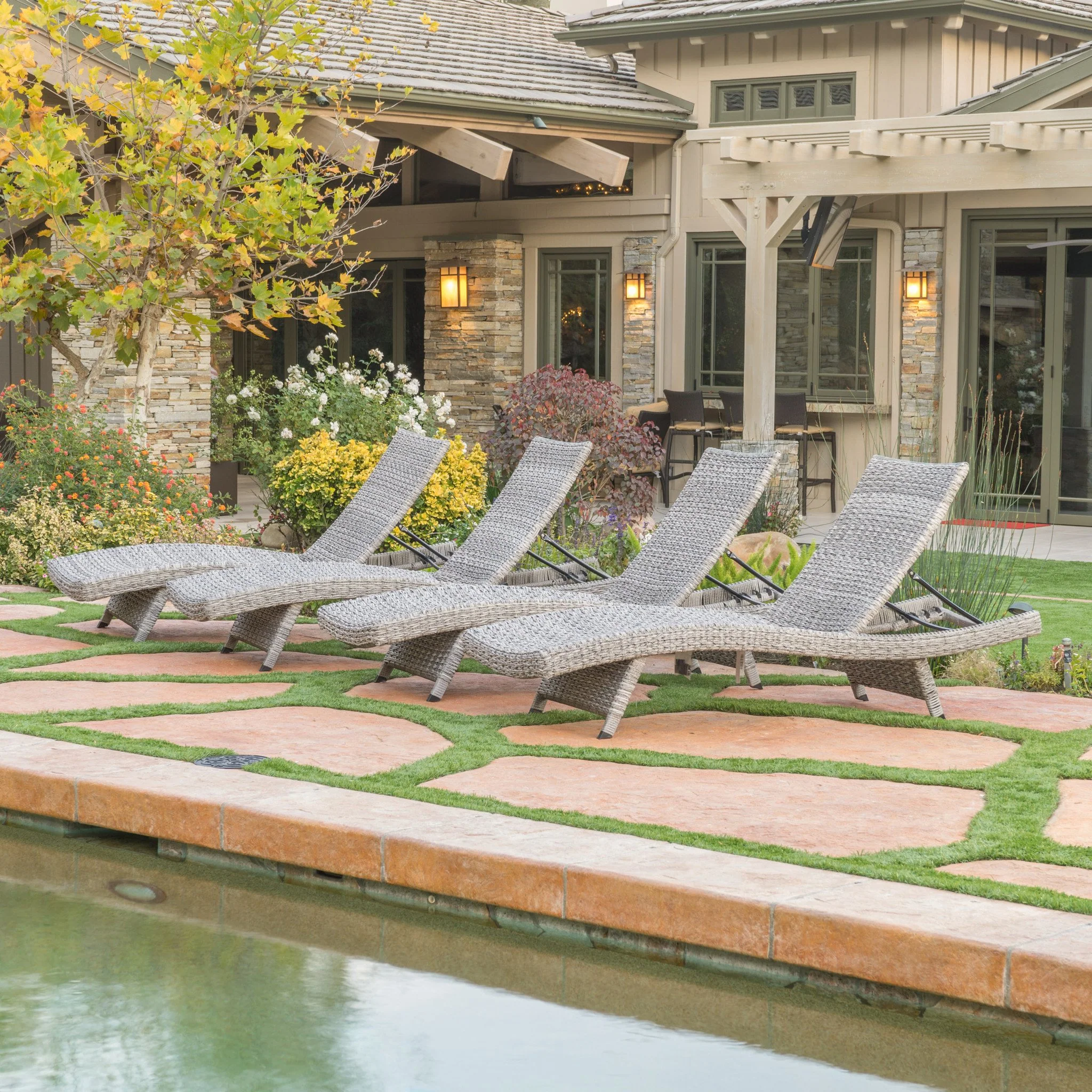 Isle Of Palms Outdoor Grey Wicker Adjustable Back Chaise Lounges - furnishings