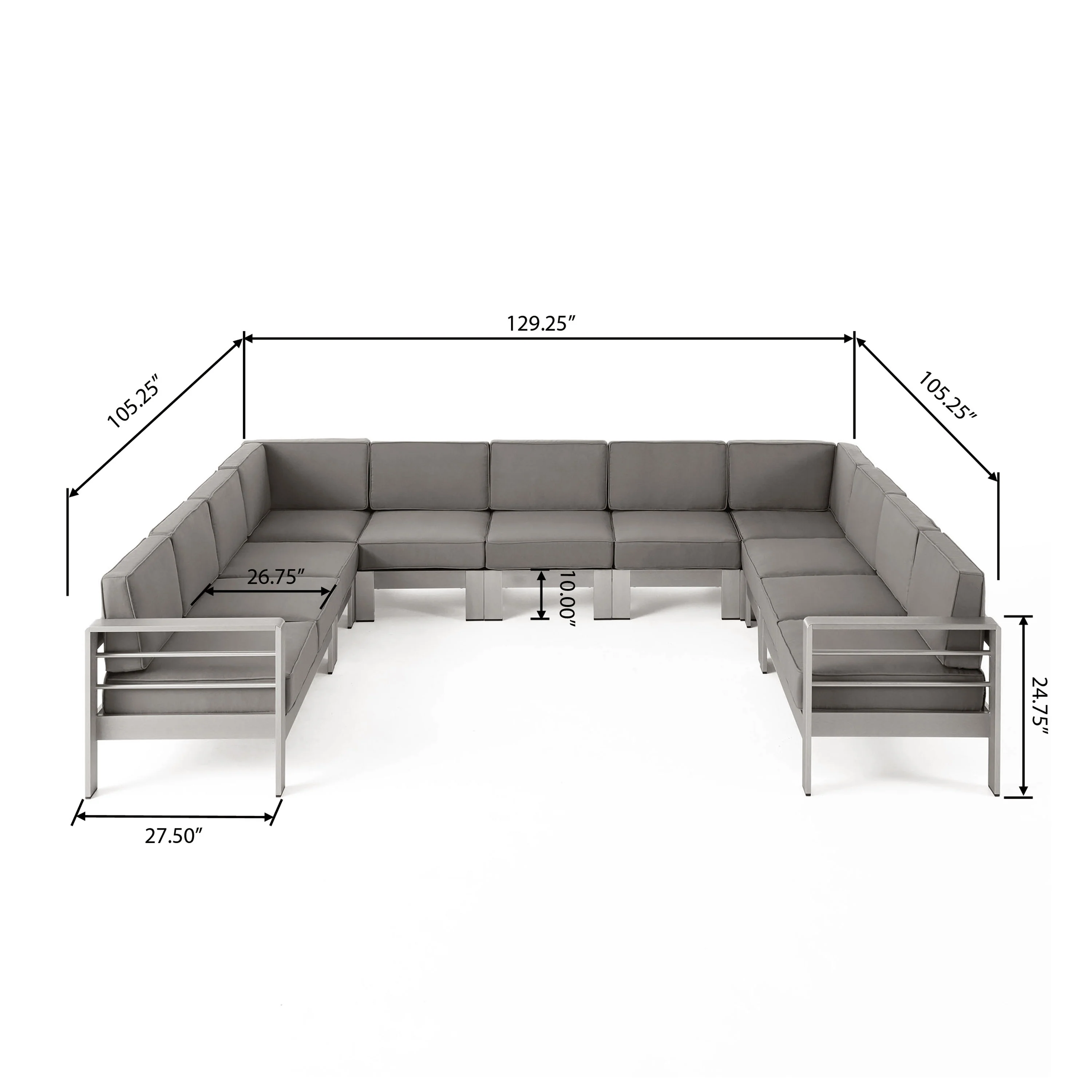 Melissa Outdoor 11 Seater Aluminum U-Shaped Sofa Sectional - furnishings
