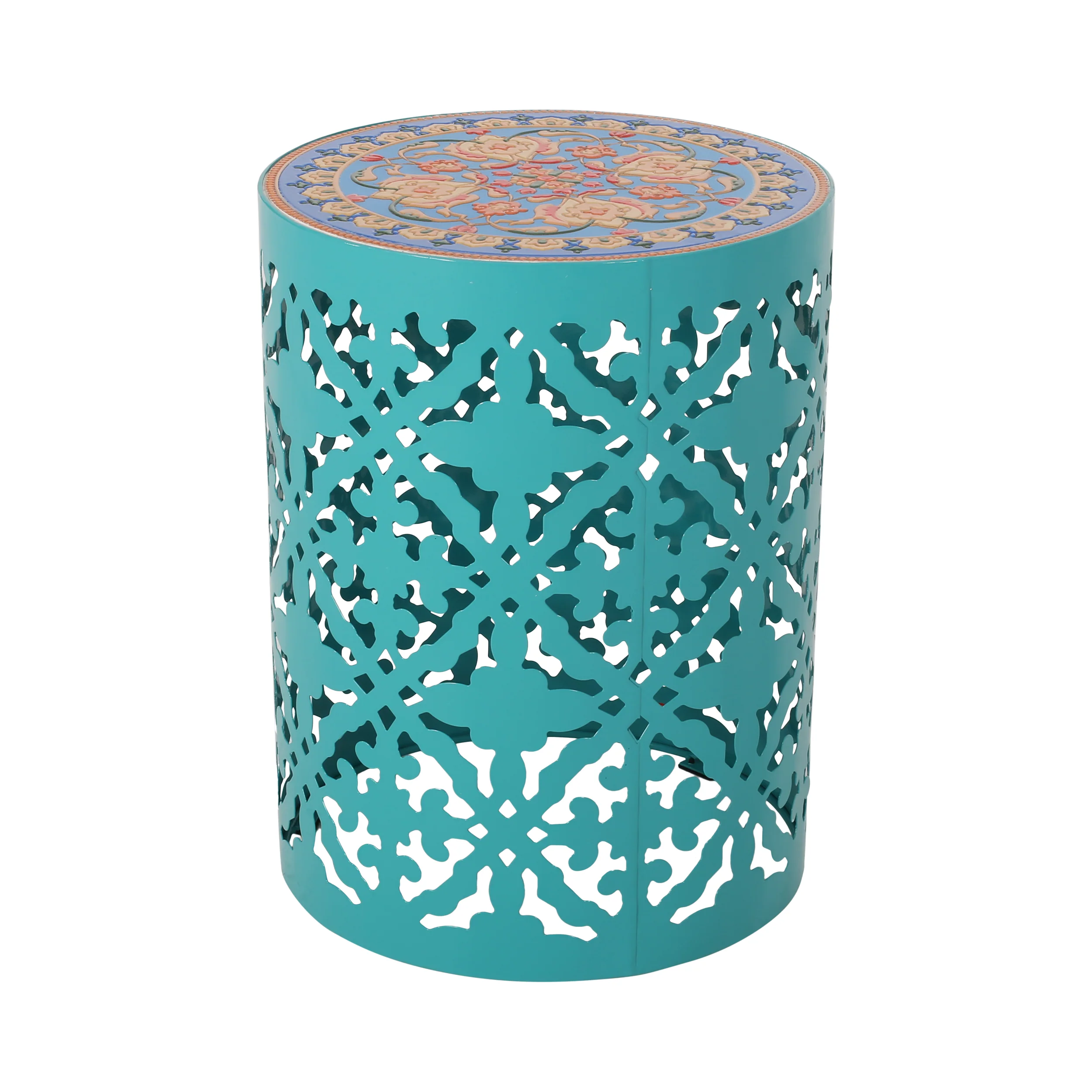Kenzi Outdoor Lace Cut Side Table with Tile Top - furnishings