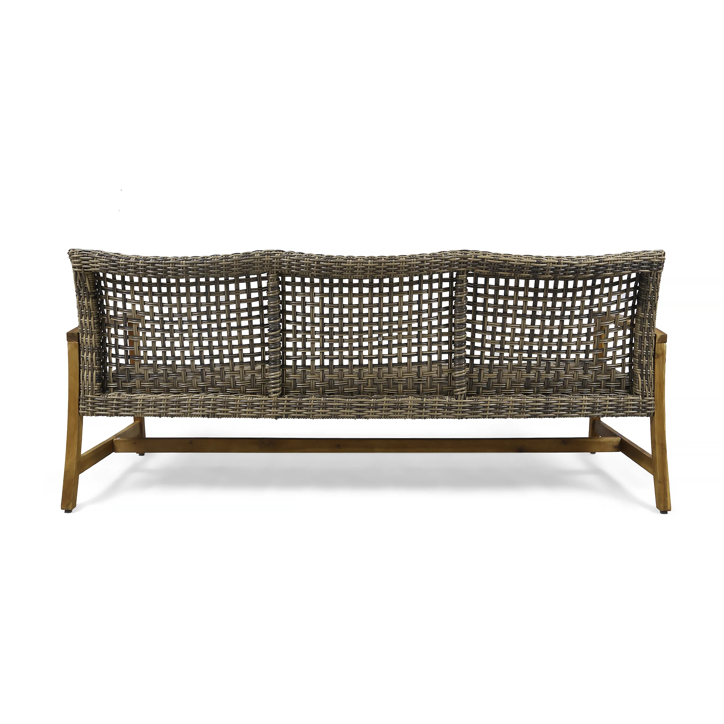 Beacher Belloc Outdoor Wood and Wicker Sofa and Coffee Table Set - furnishings