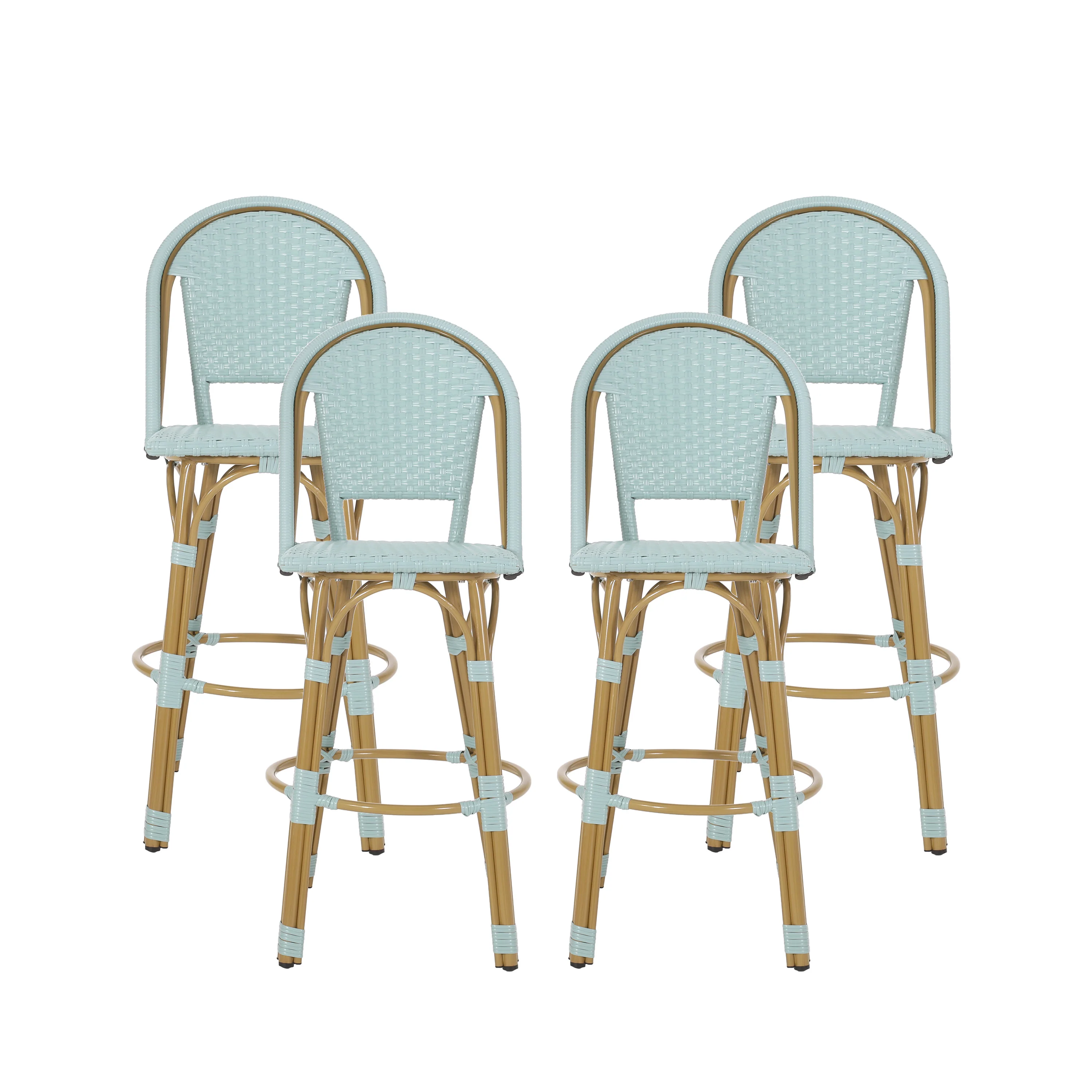 Cotterell Outdoor French Wicker and Aluminum 29.5 Inch Barstools, Set of 4 - furnishings