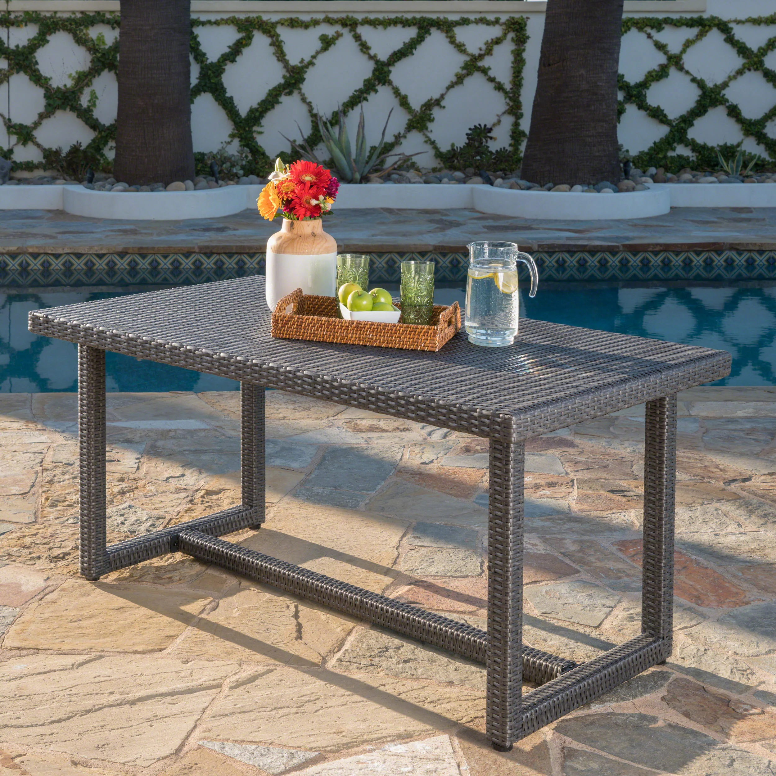 Malibu Outdoor 59 Inch Wicker Dining Table - furnishings