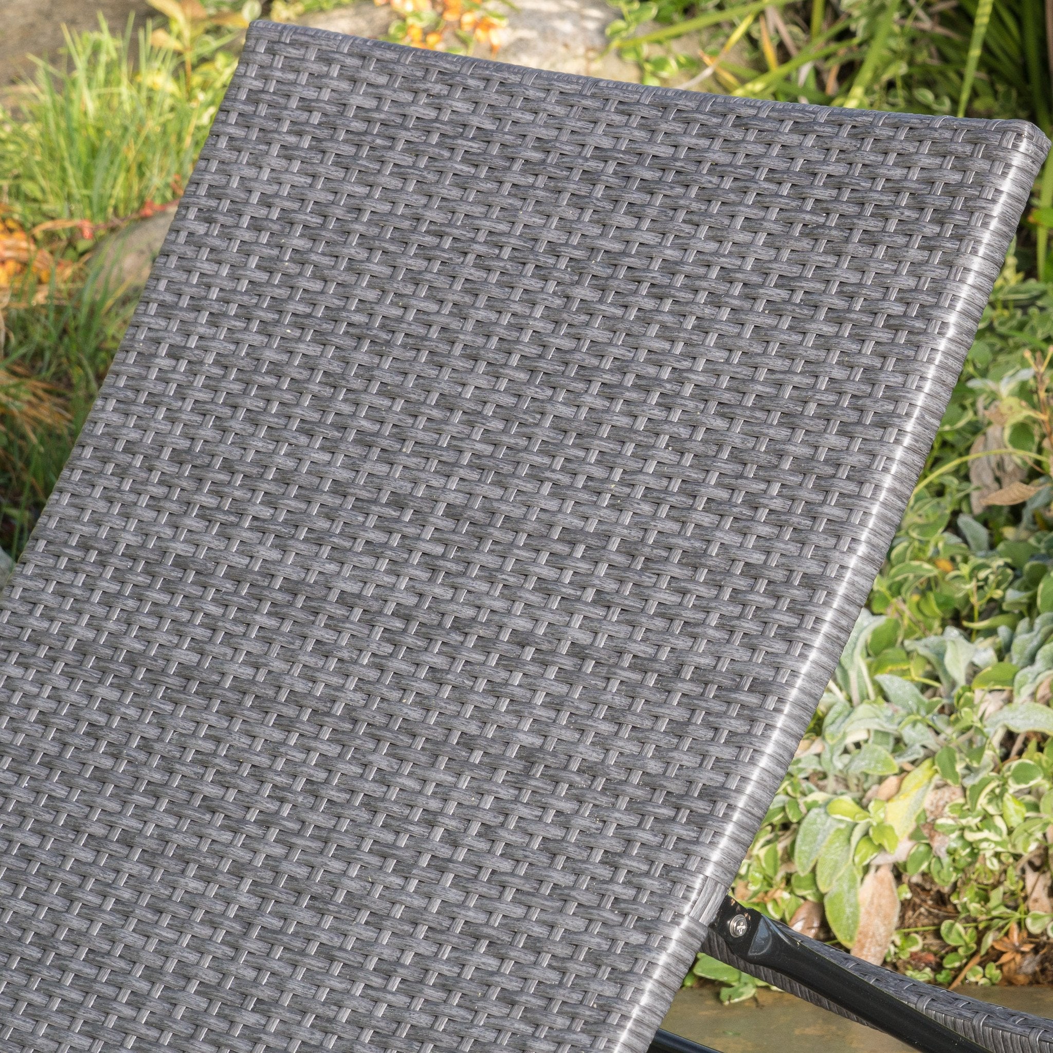 Lakeport Outdoor Grey Wicker Adjustable Chaise Lounge and Table Set - furnishings