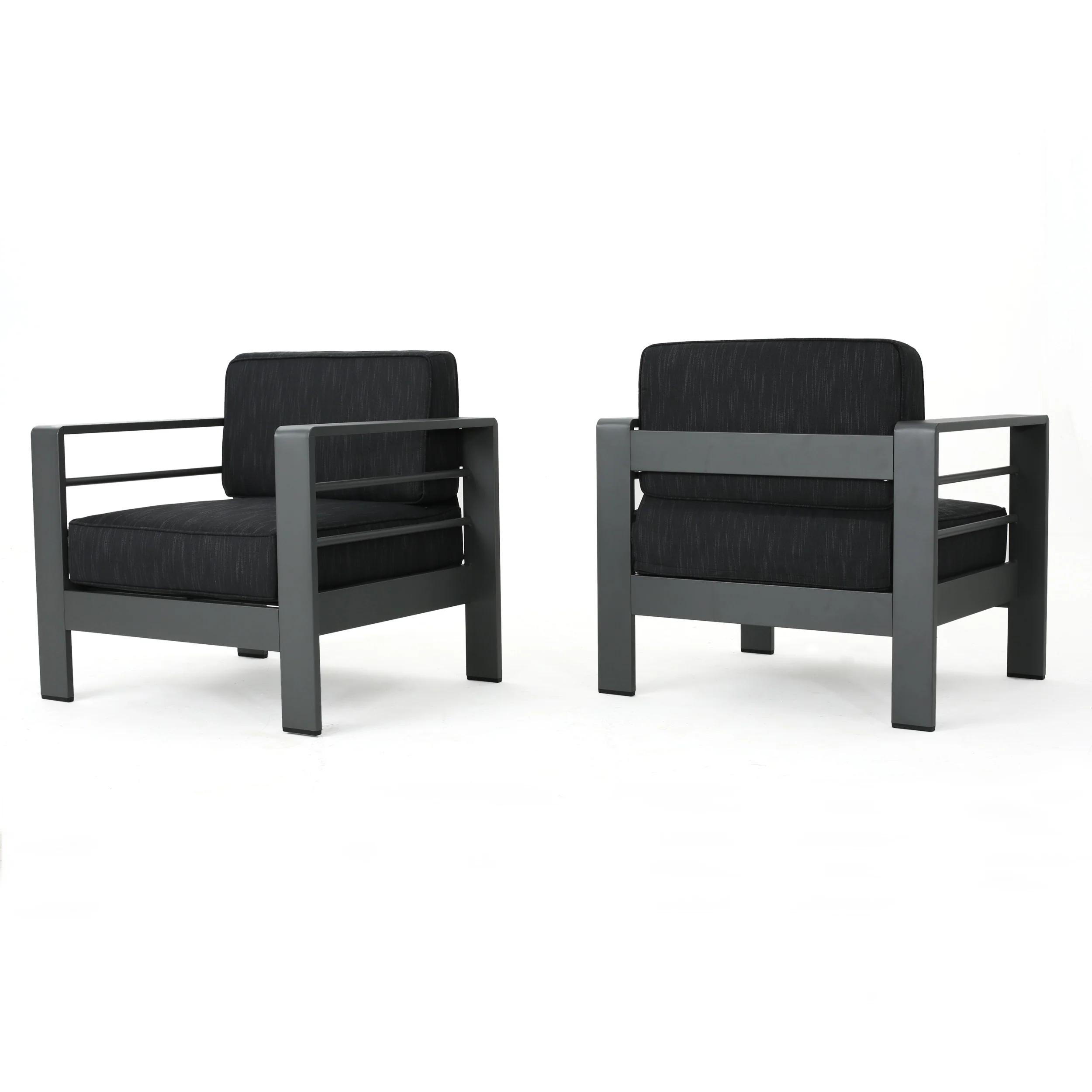 Crested Bay Outdoor Gray Aluminum Club Chairs with Water Resistant Cushions - furnishings