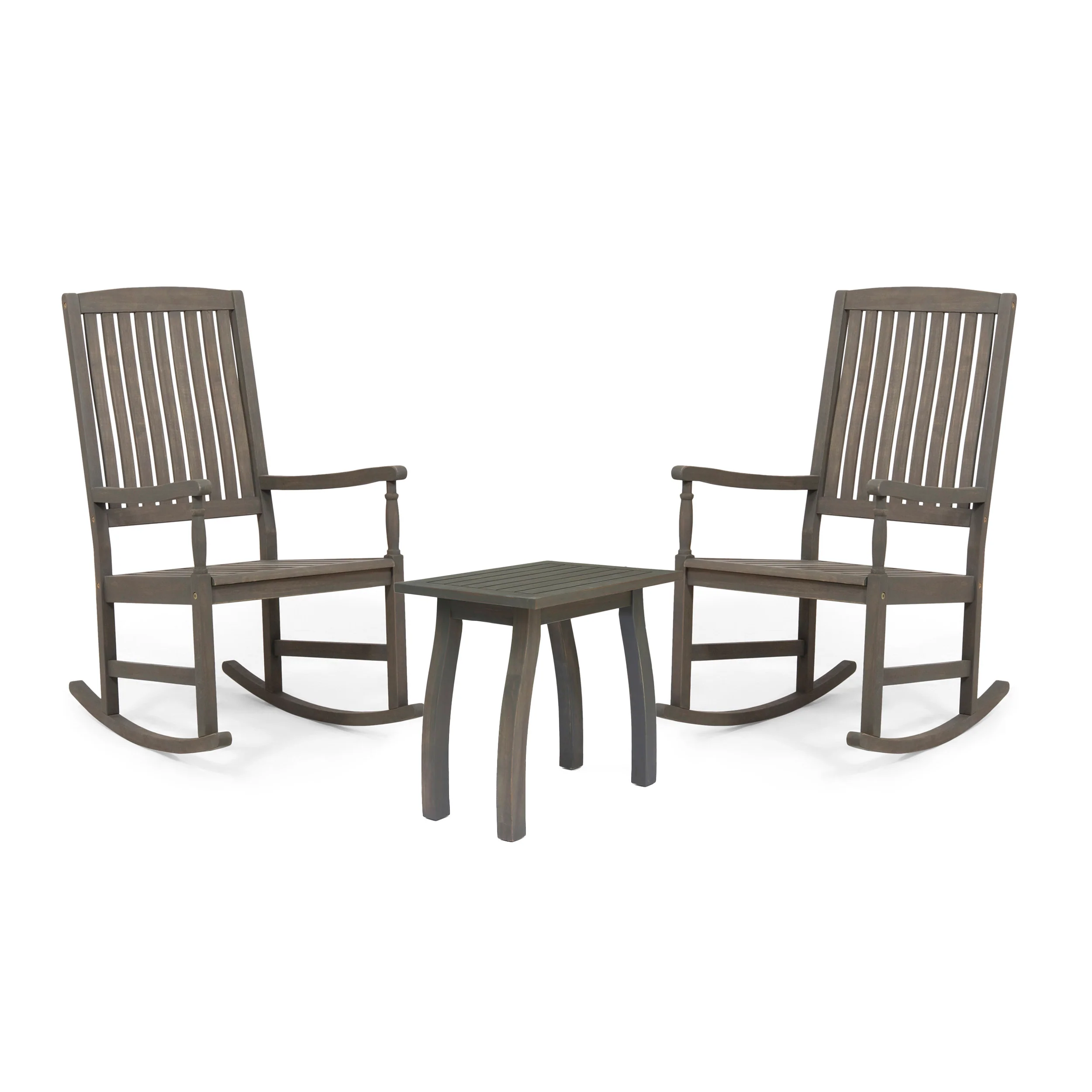 Verna Outdoor 2 Seater Acacia Wood Rocking Chairs and Side Table Set - furnishings