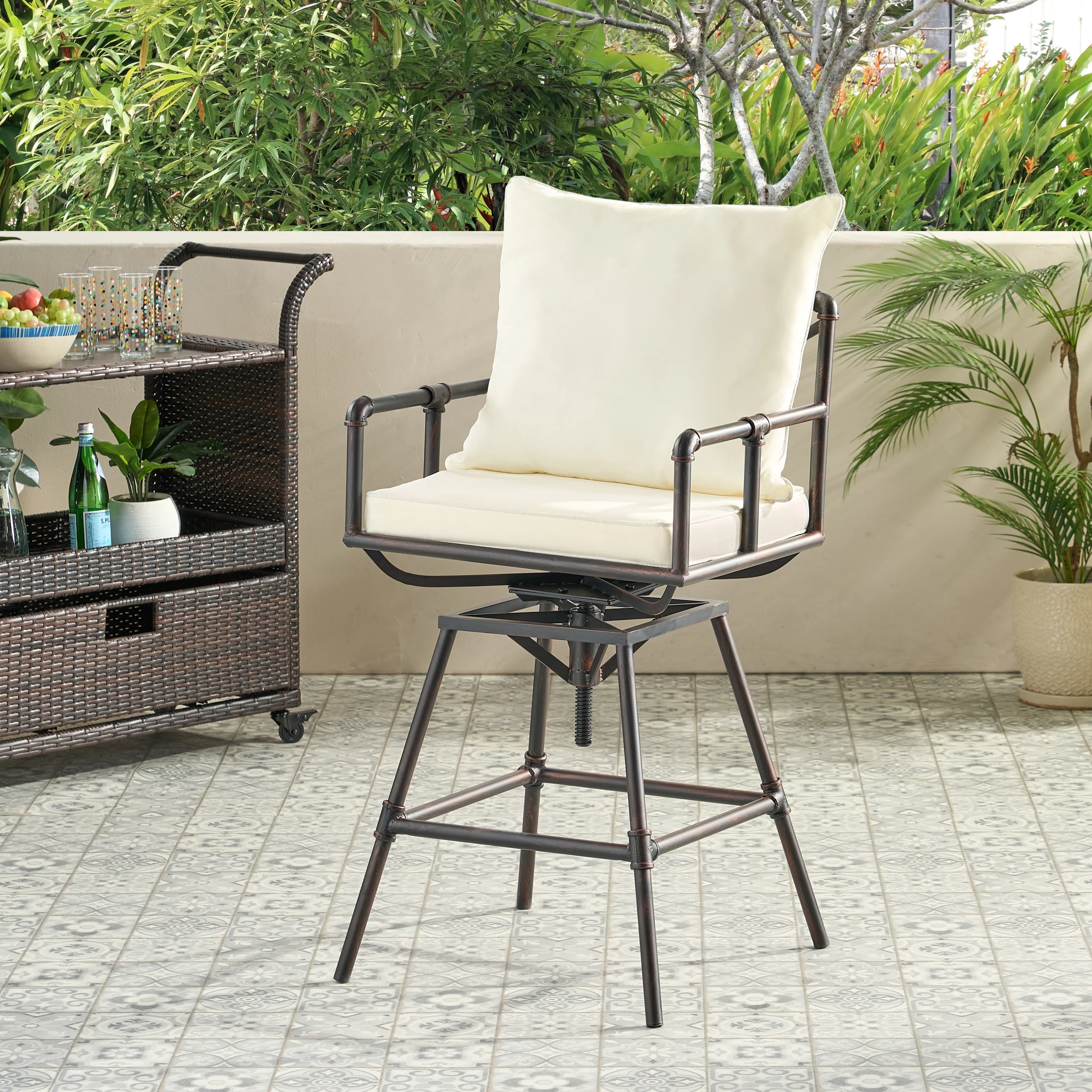Varick Outdoor Adjustable Pipe Barstool with Cushions - furnishings