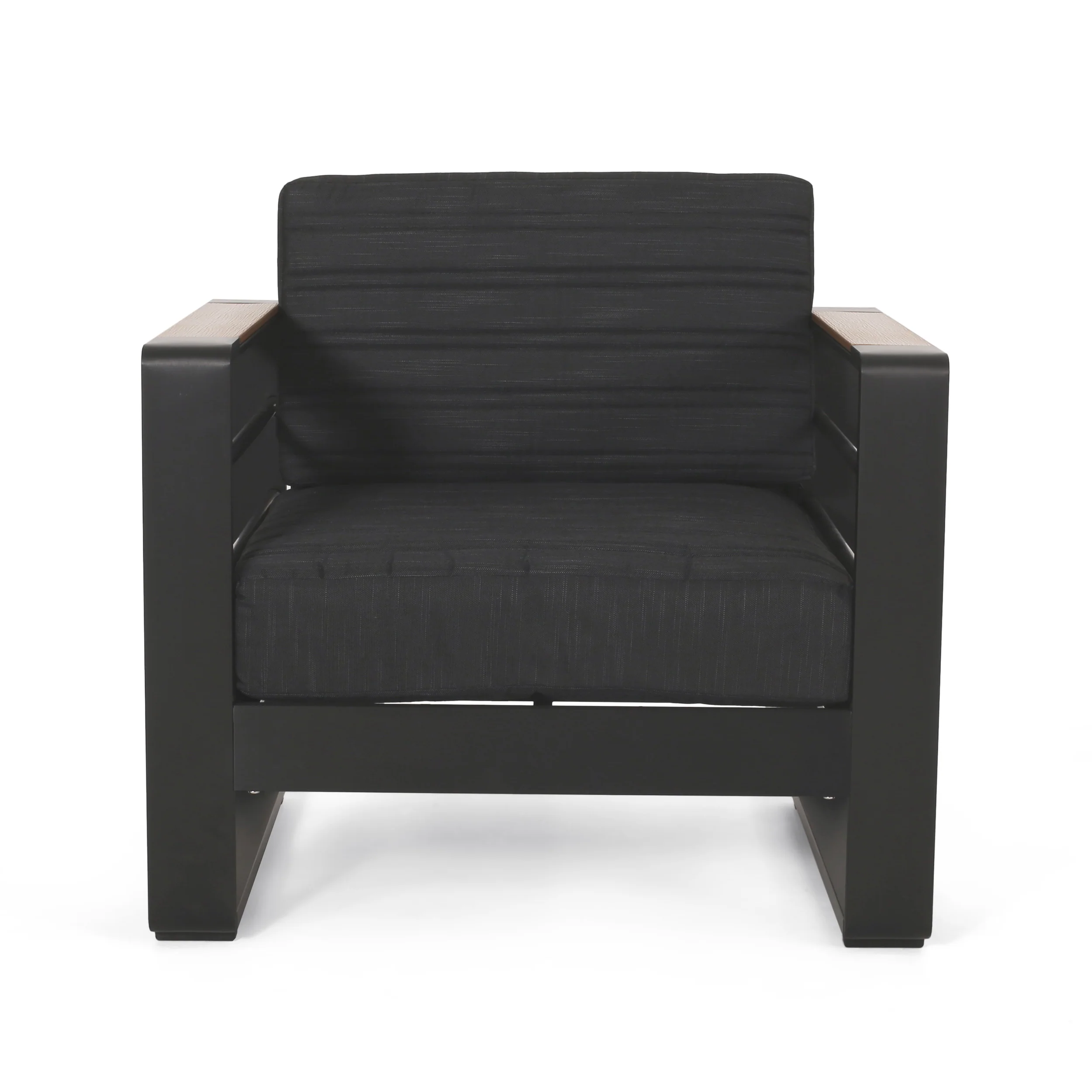 Swanton Outdoor Aluminum Club Chairs with Water Resistant Cushions, Set of 2, Dark Gray, Natural, and Black - furnishings