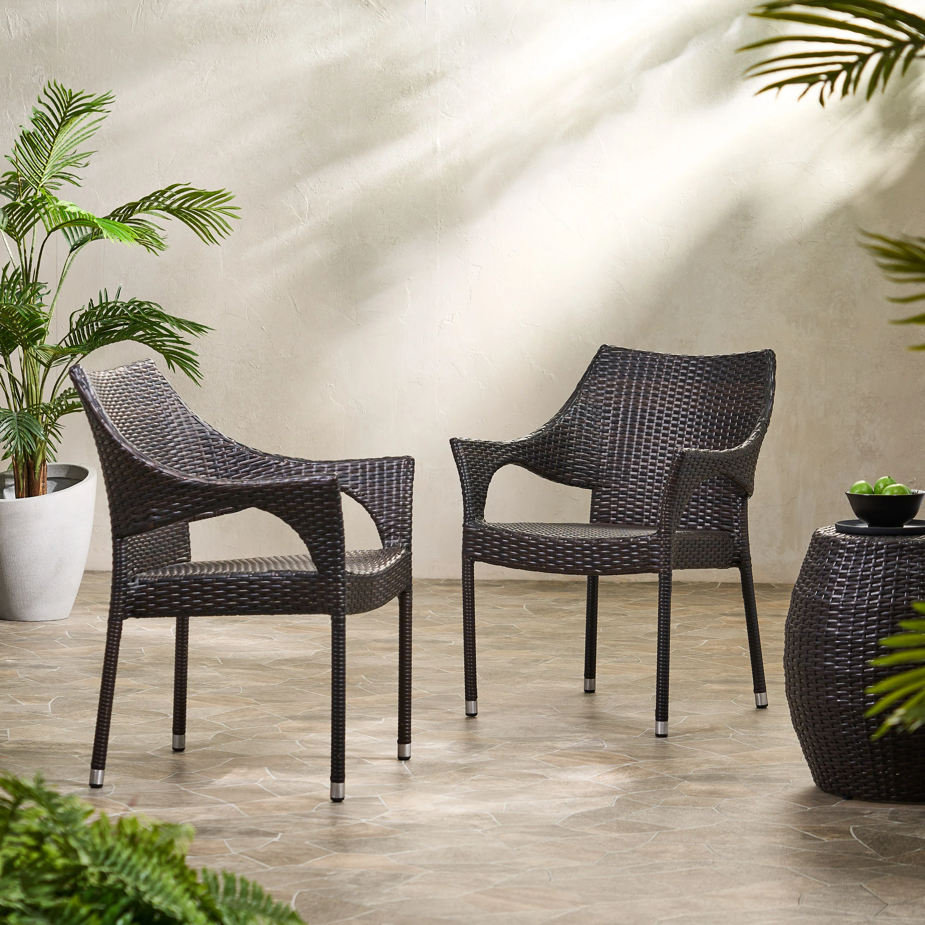 Penbrook Outdoor 3 Piece Multi-brown Wicker Chat Set - furnishings