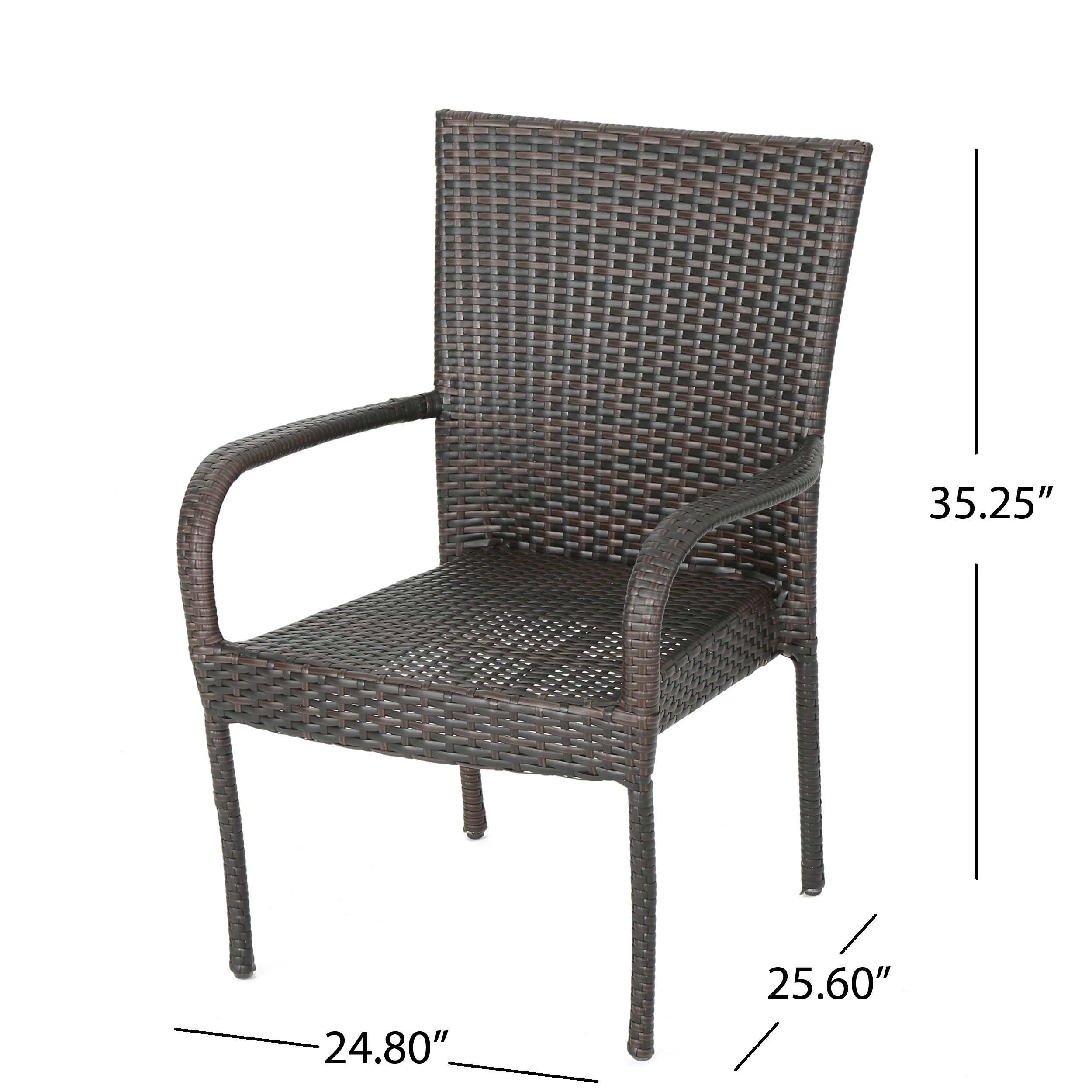Newton Outdoor 3 Piece Multi-Brown Wicker Chat Set with Stacking Chairs - furnishings