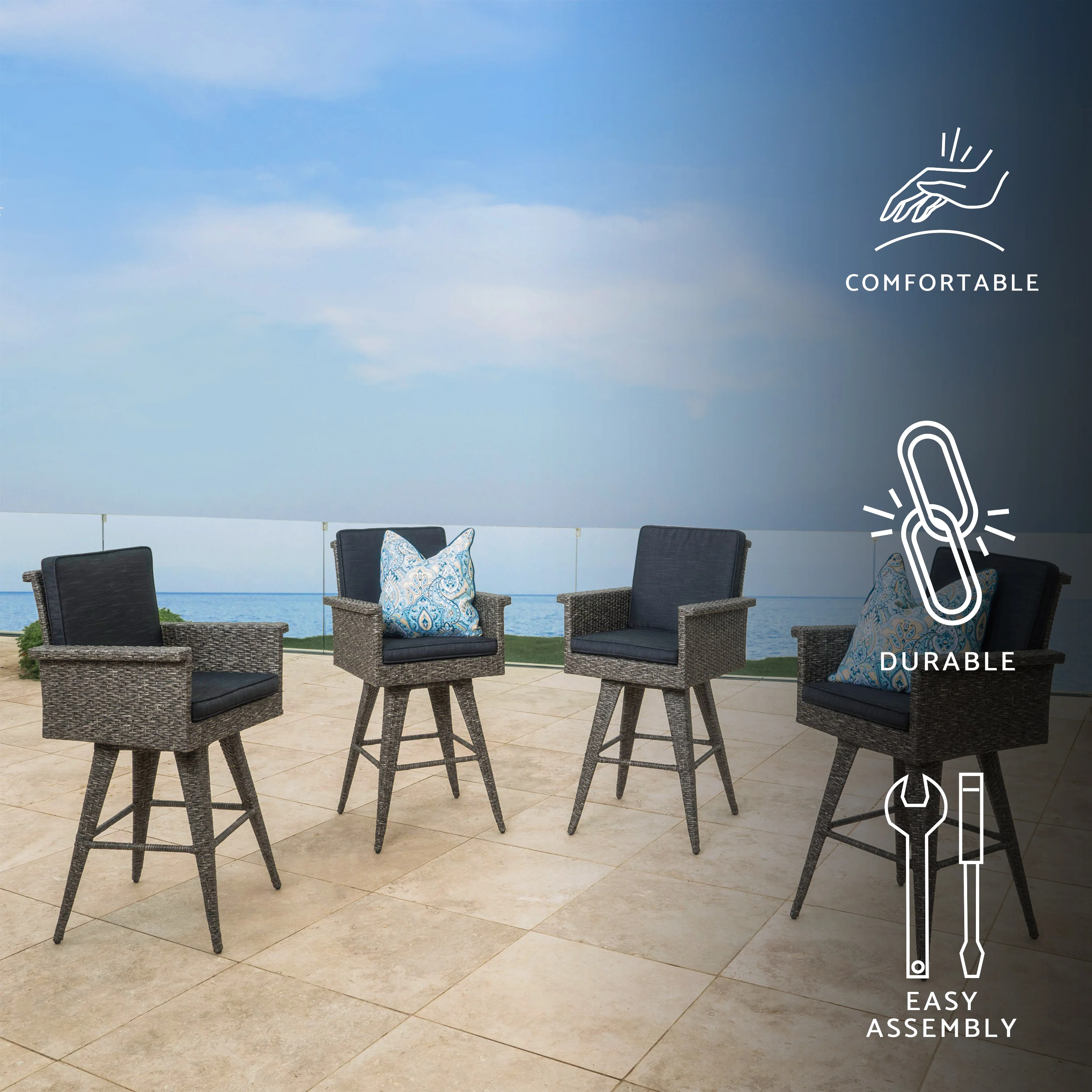 Pantini 30-Inch Mixed Black Wicker Barstools (Set of 4) - furnishings