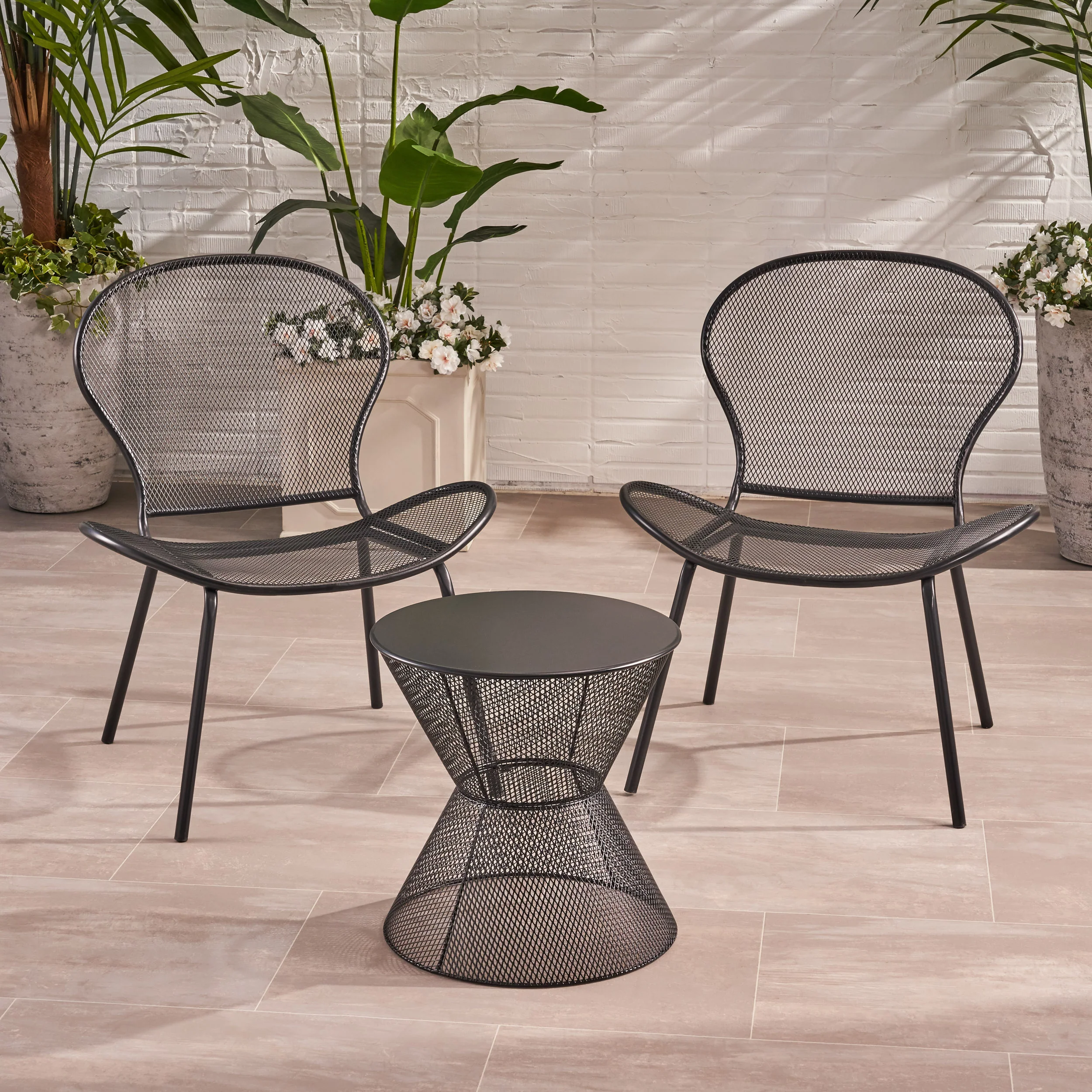 Tristian Modern Outdoor 2 Seater Iron Chat Set with Side Table - furnishings