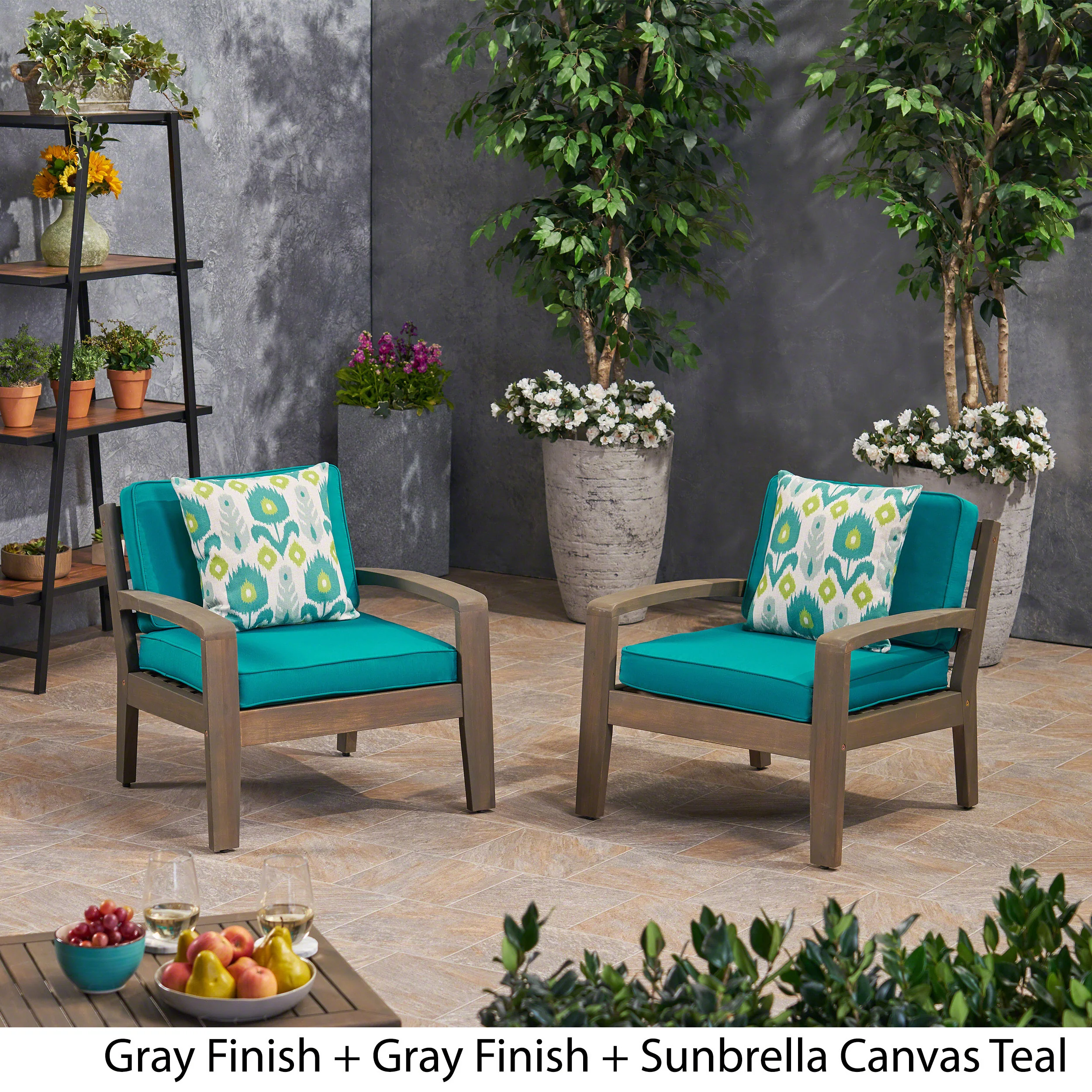 Parma Outdoor Acacia Wood Club Chairs with Sunbrella Cushions - furnishings
