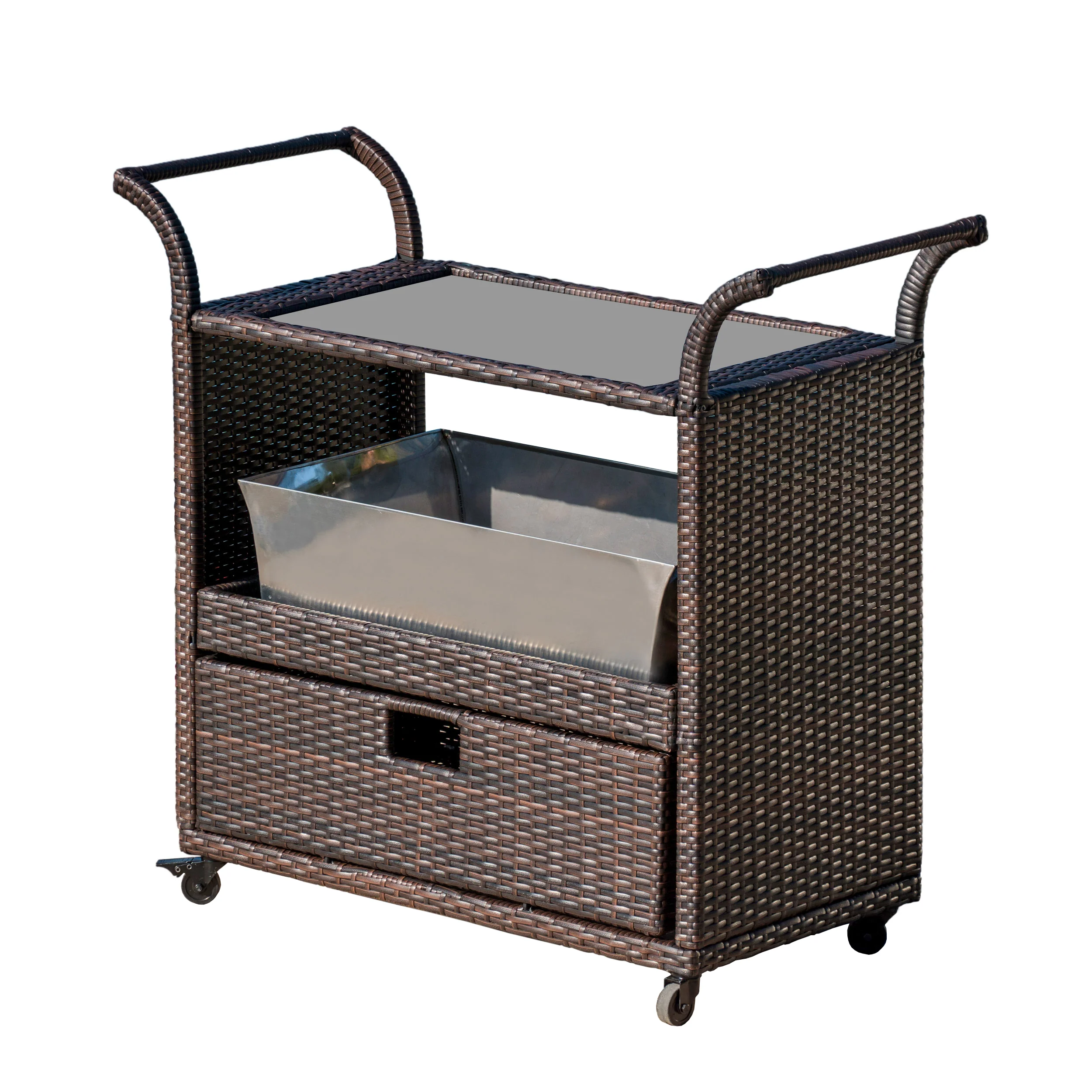 Maja Multi-Brown Wicker Bar Cart - furnishings