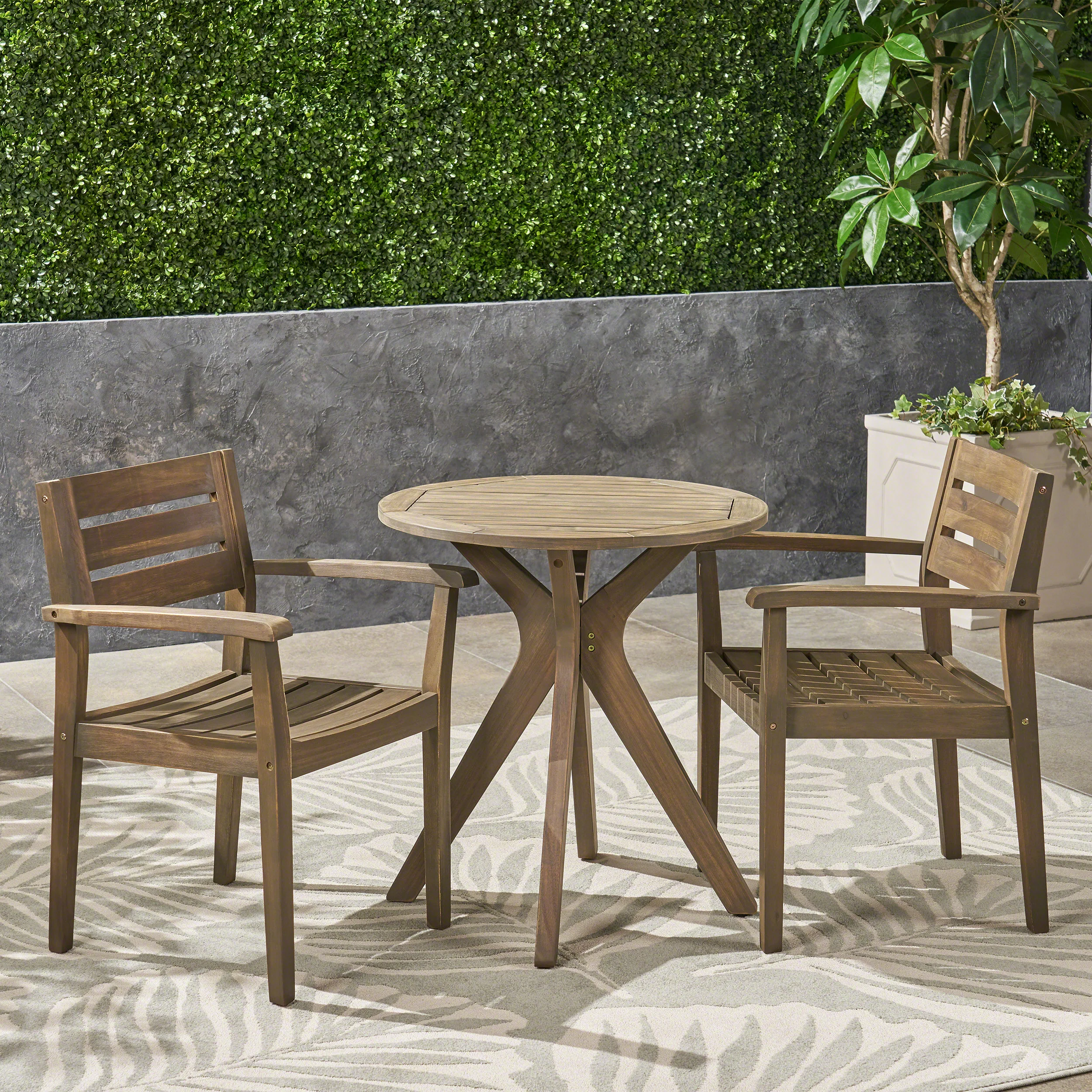 Stanford Outdoor 3 Piece Acacia Wood Bistro Set - furnishings