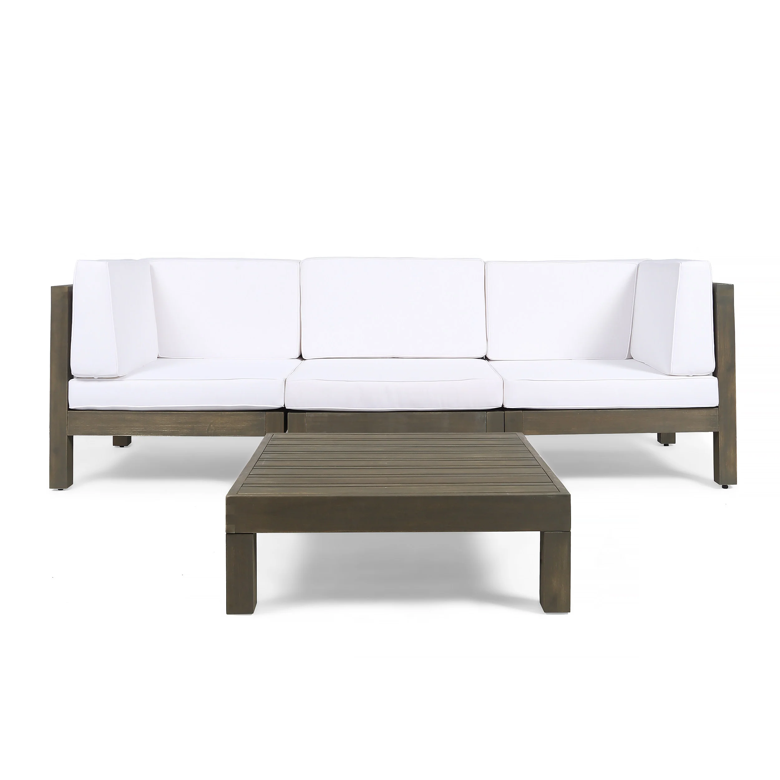 Dawson Outdoor Sectional Sofa Set with Coffee Table - 4-Piece 3-Seater - Acacia Wood - Outdoor Cushions - furnishings