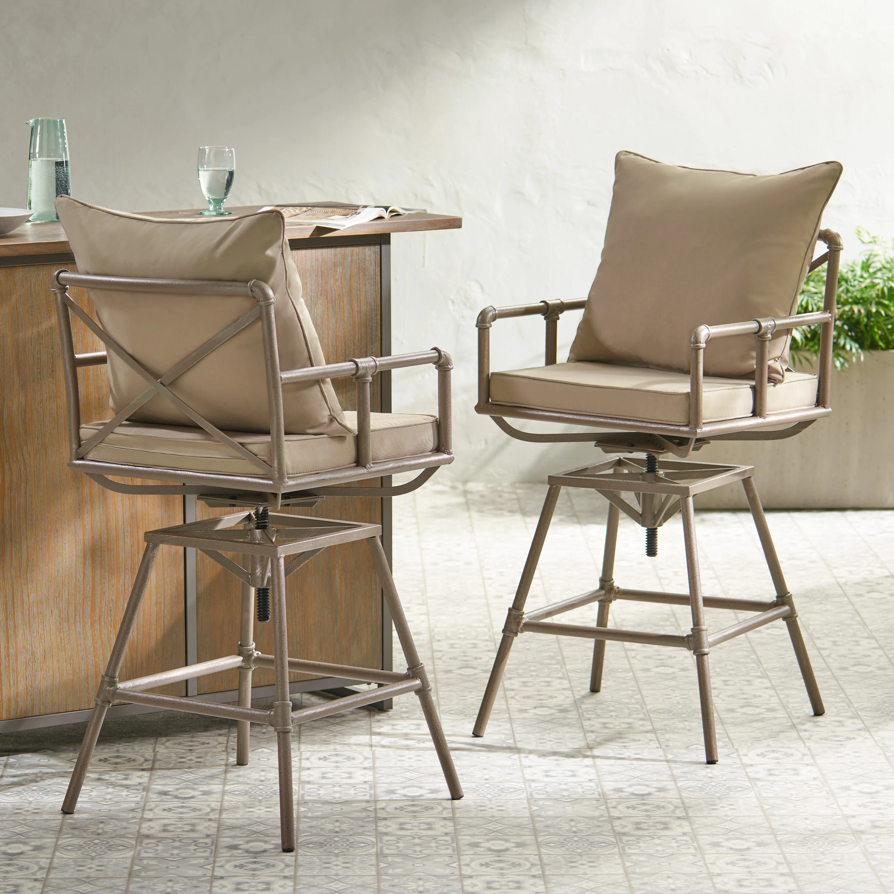 Tallahassee Outdoor Adjustable Pipe Barstools, Set of 2 - furnishings