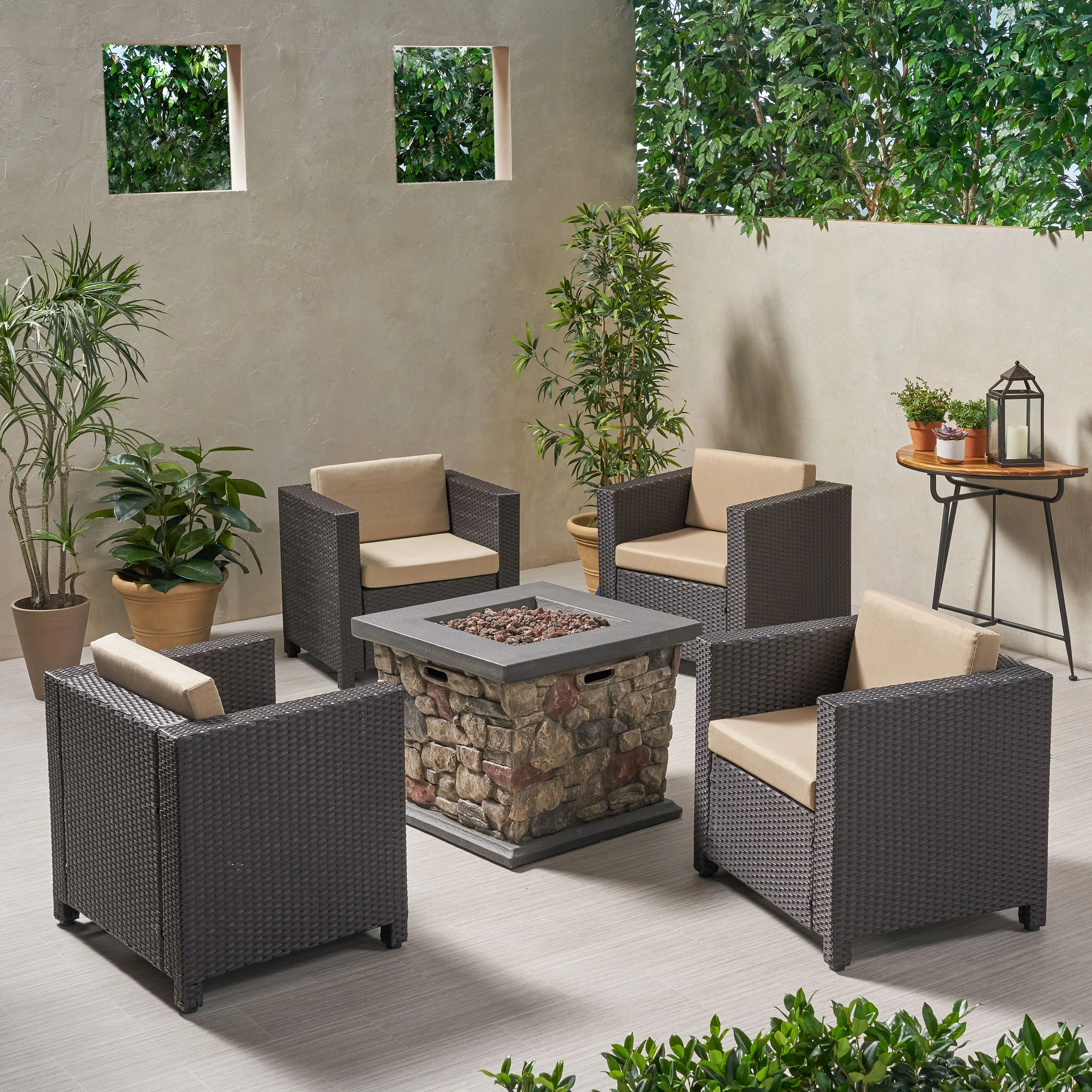 Venice 4-Seater Outdoor Fire Pit Chat Set - furnishings
