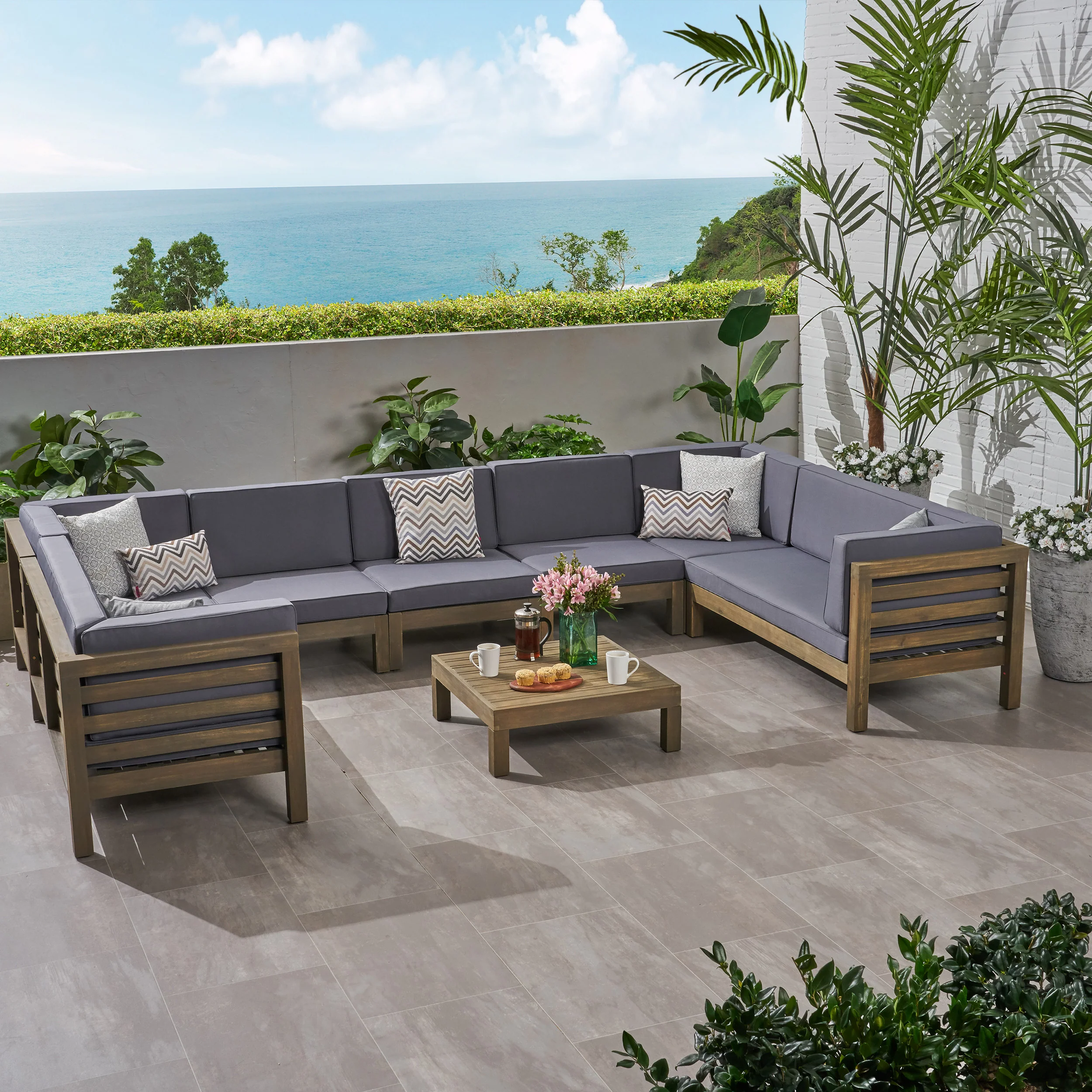Emma Outdoor 9 Seater Acacia Wood Sectional Sofa Set - furnishings