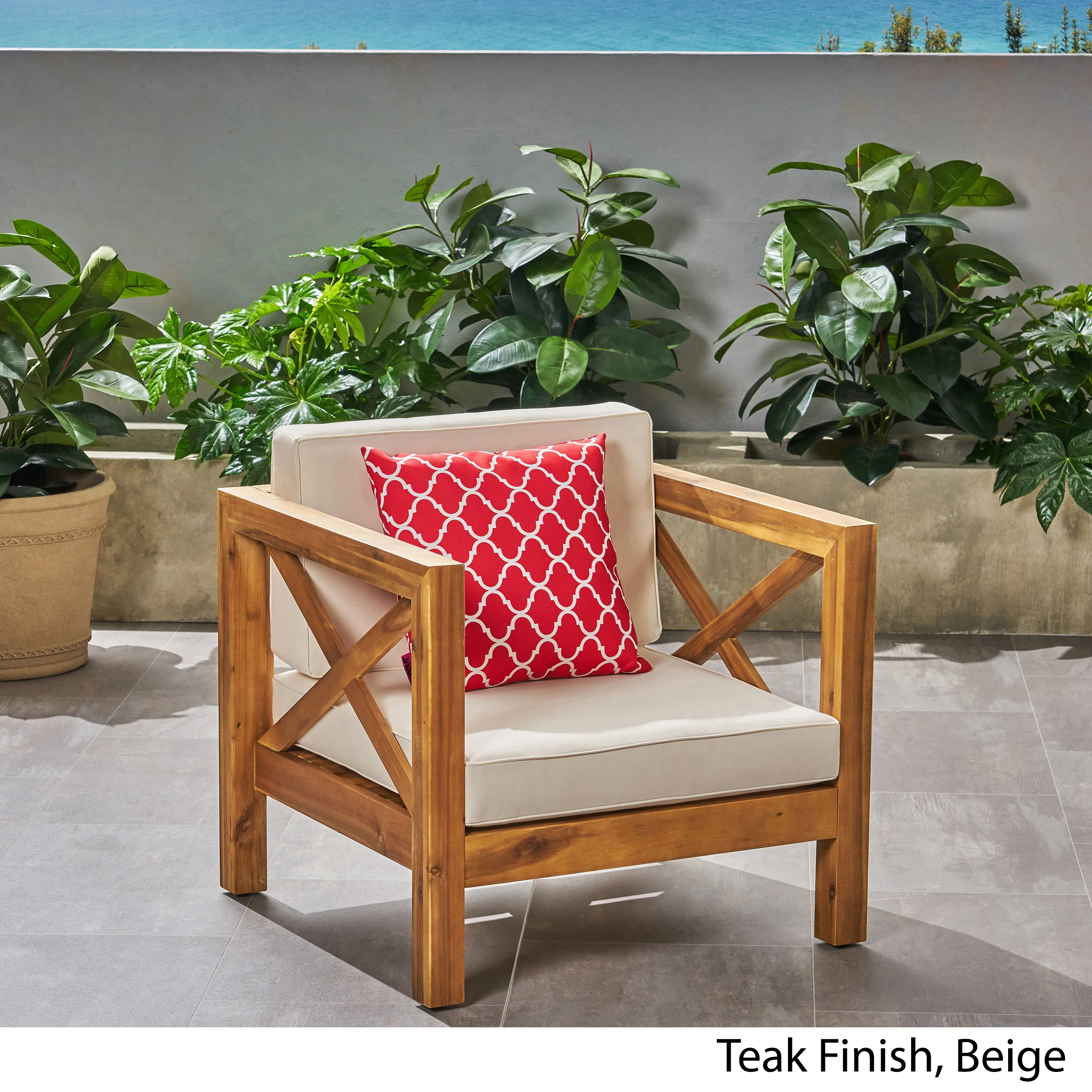 Indira Outdoor Acacia Wood Club Chair with Cushion - furnishings