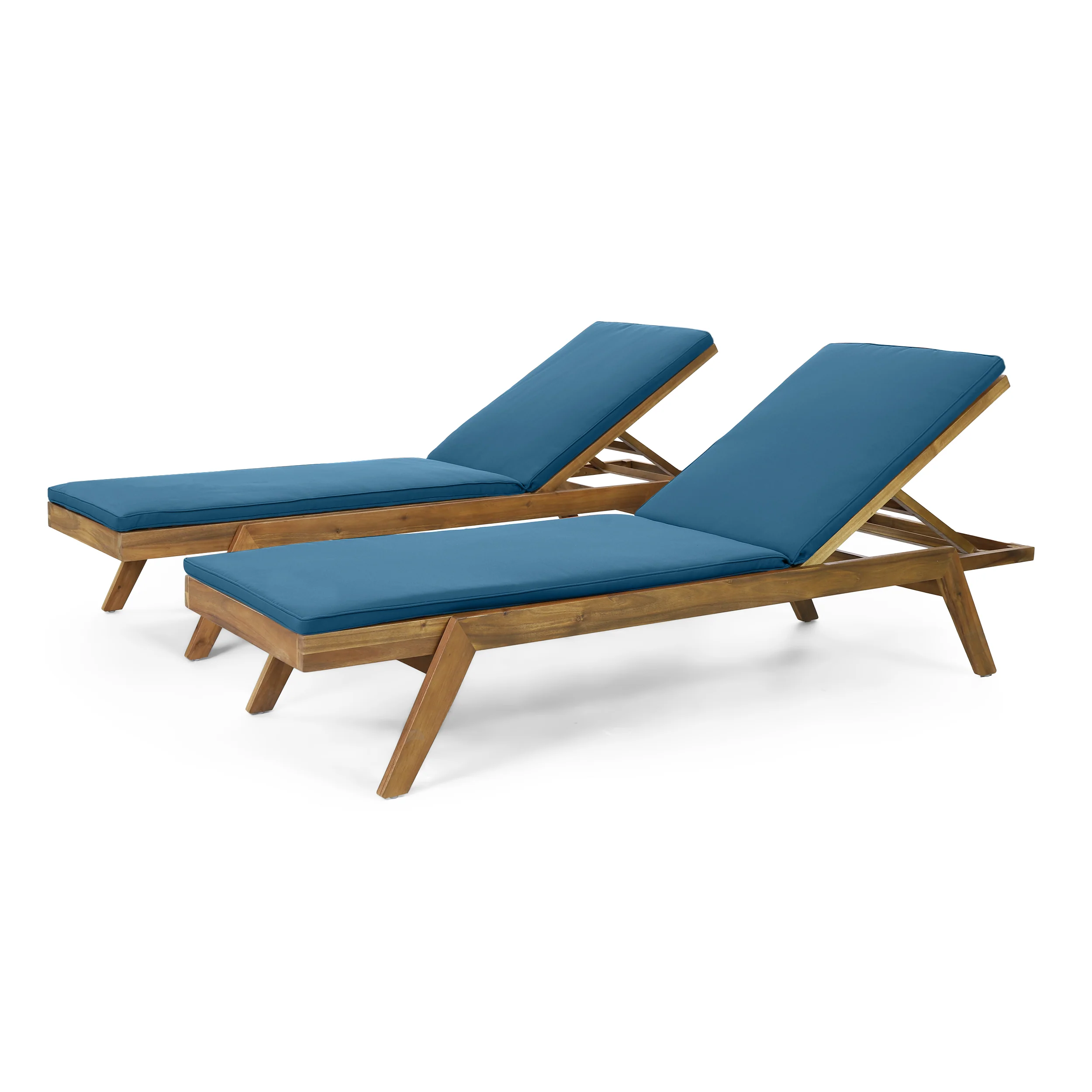 Larimore Outdoor Acacia Wood Chaise Lounge with Water Resistant Cushions, Set of 2 - furnishings