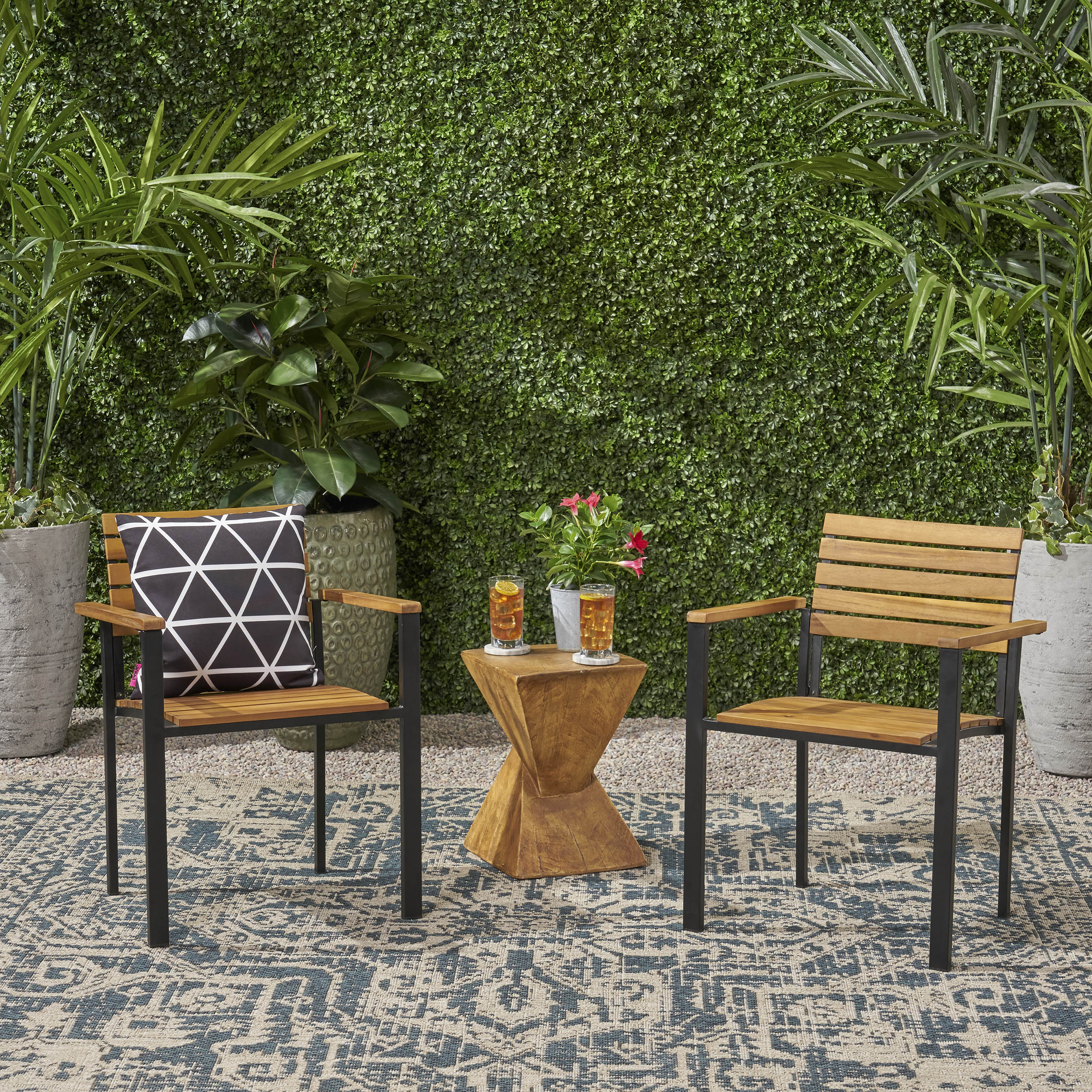 Alberta Outdoor Wood and Iron Dining Chairs (Set of 2) - furnishings