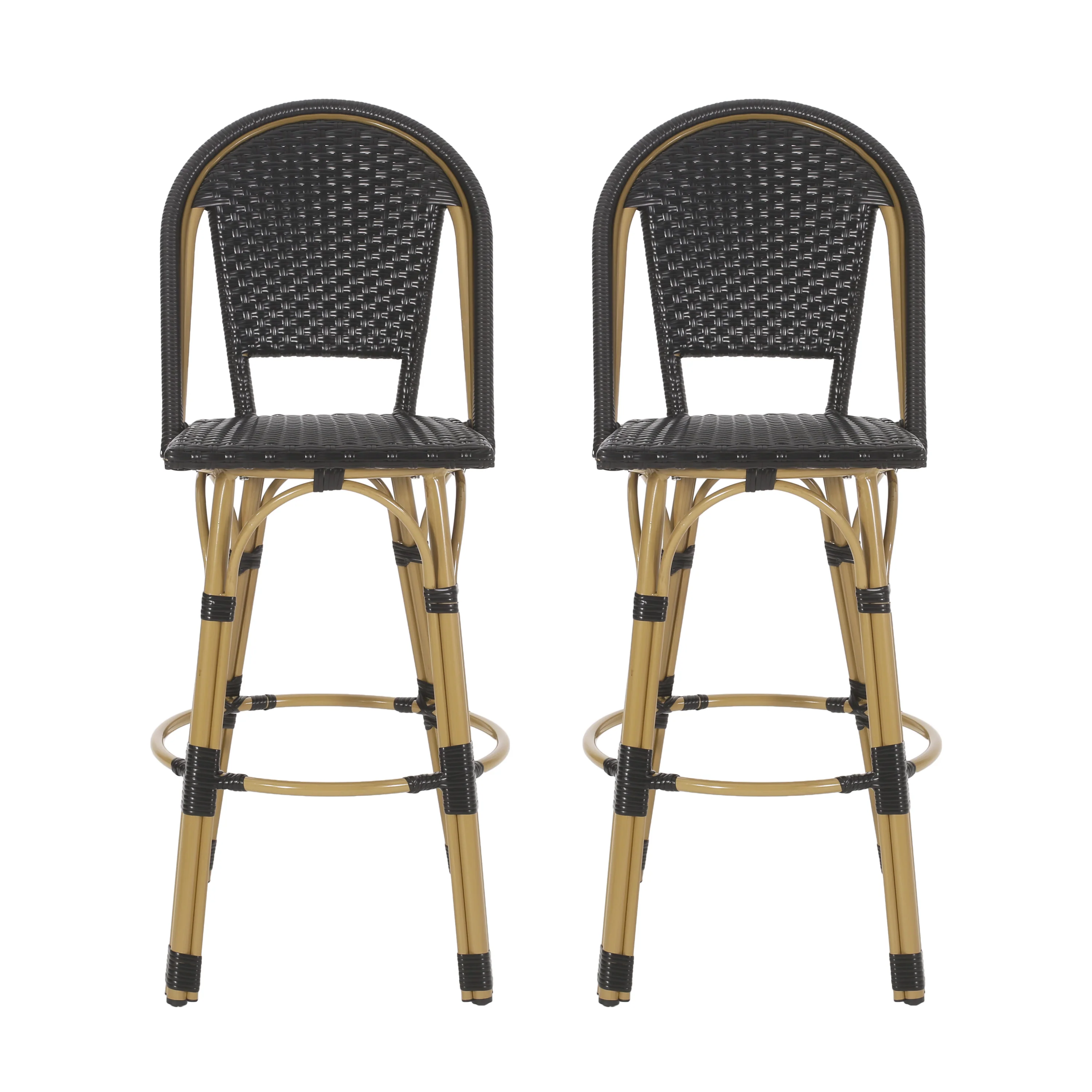 Cotterell Outdoor French Wicker and Aluminum 29.5 Inch Barstools, Set of 2 - furnishings