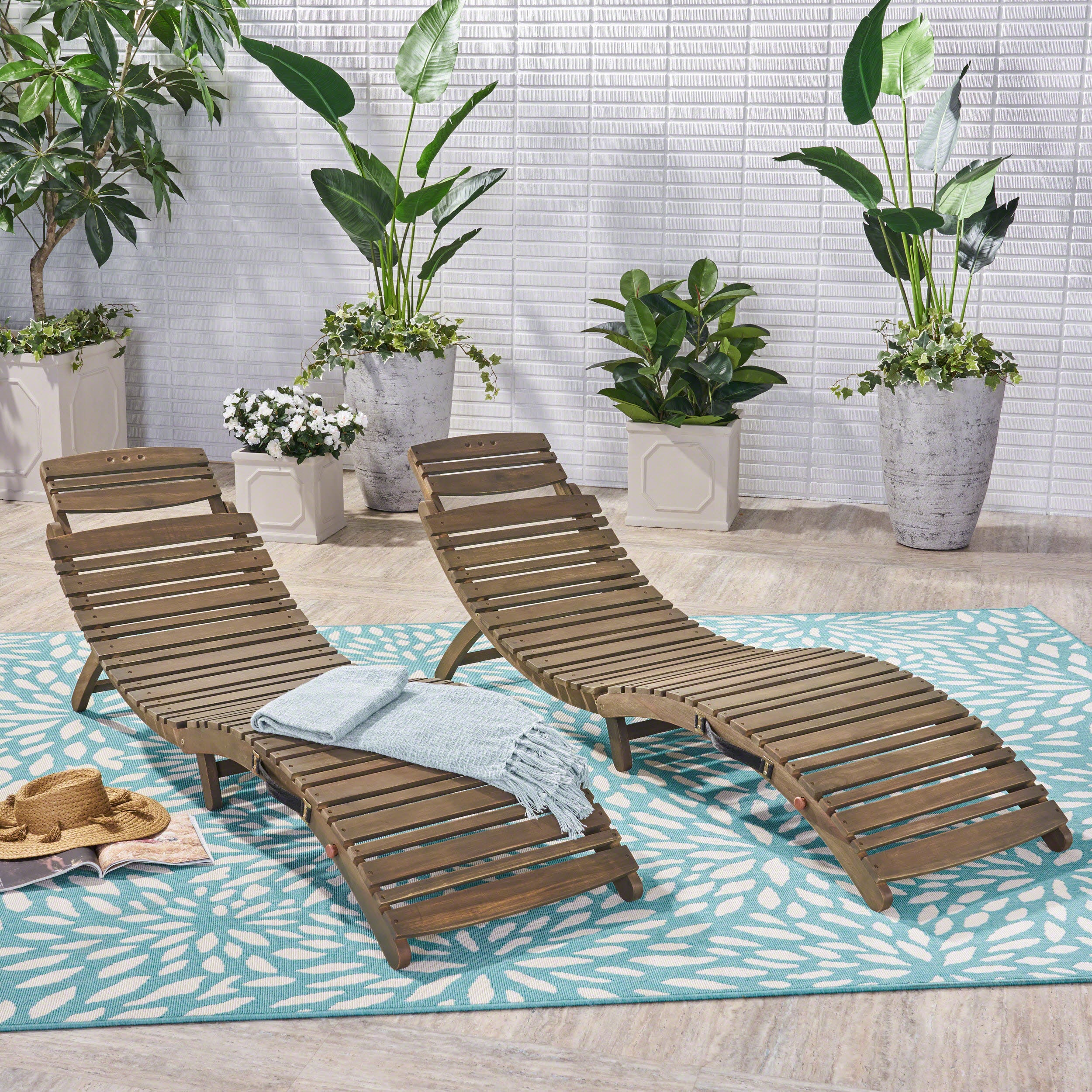 Tycie Outdoor Gray Acacia Wood Foldable Chaise Lounge - furnishings