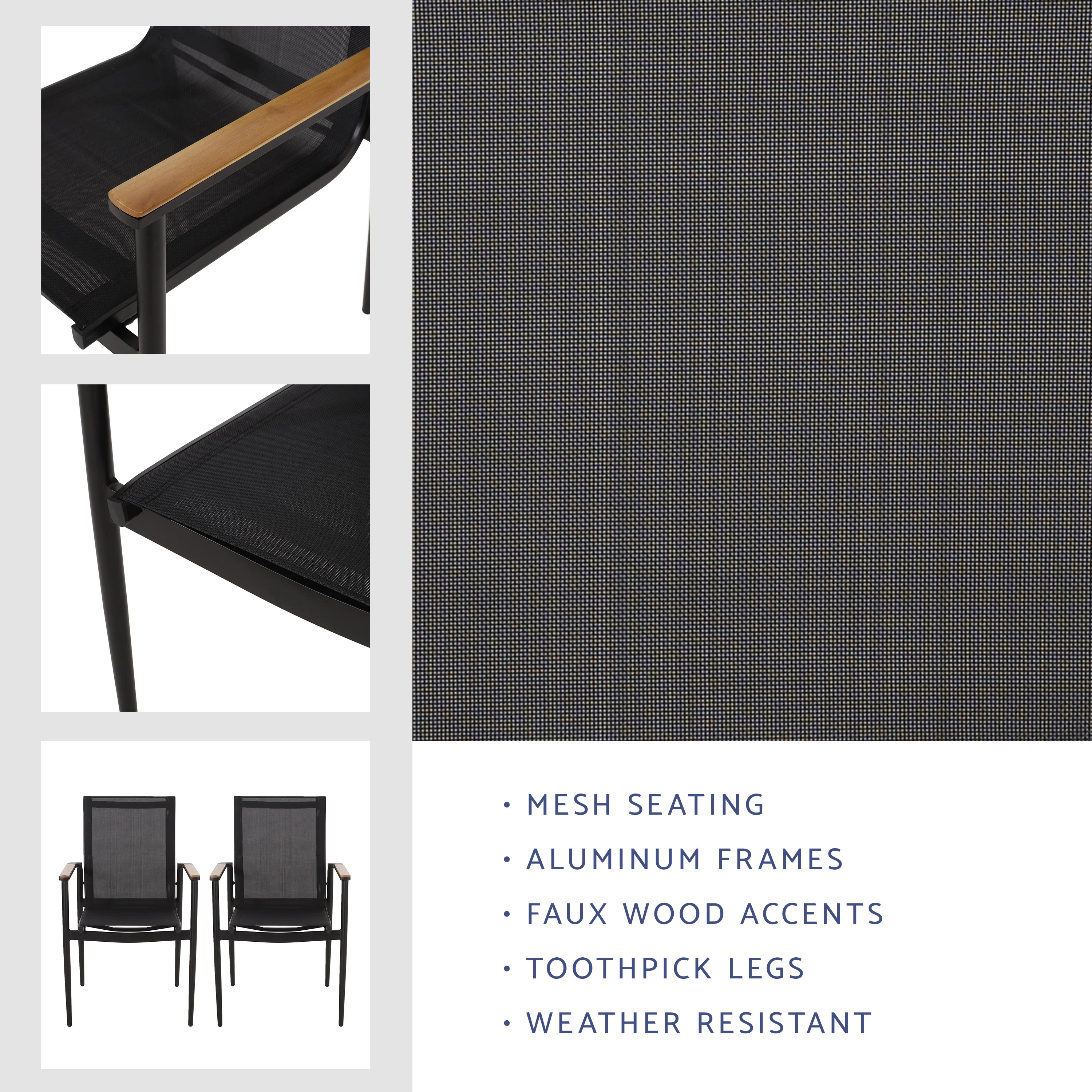 Shane Outdoor Mesh and Aluminum Dining Chairs - furnishings