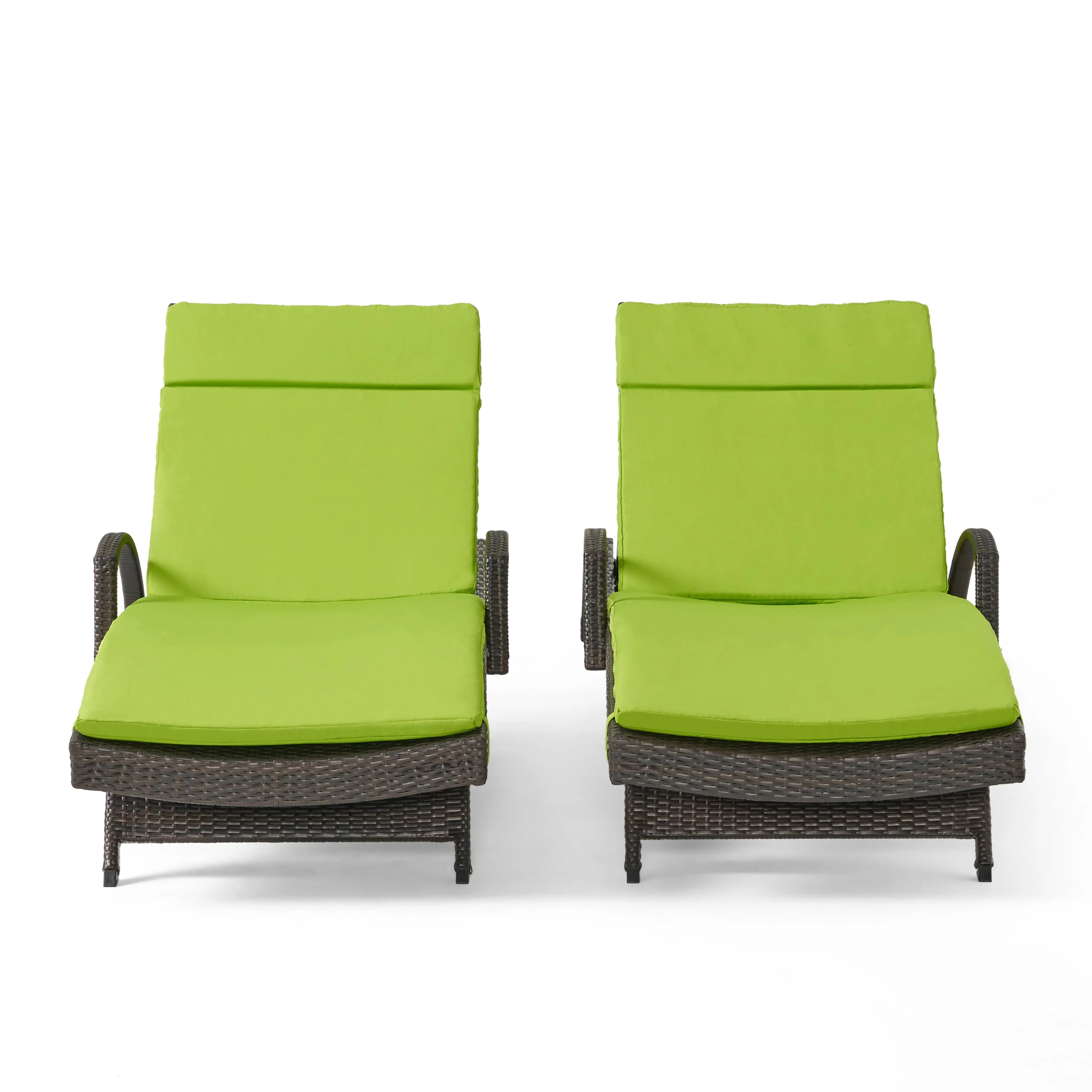 Lakeport Outdoor Wicker Armed Chaise Lounge Chairs w/ Cushions (set of 2) - furnishings