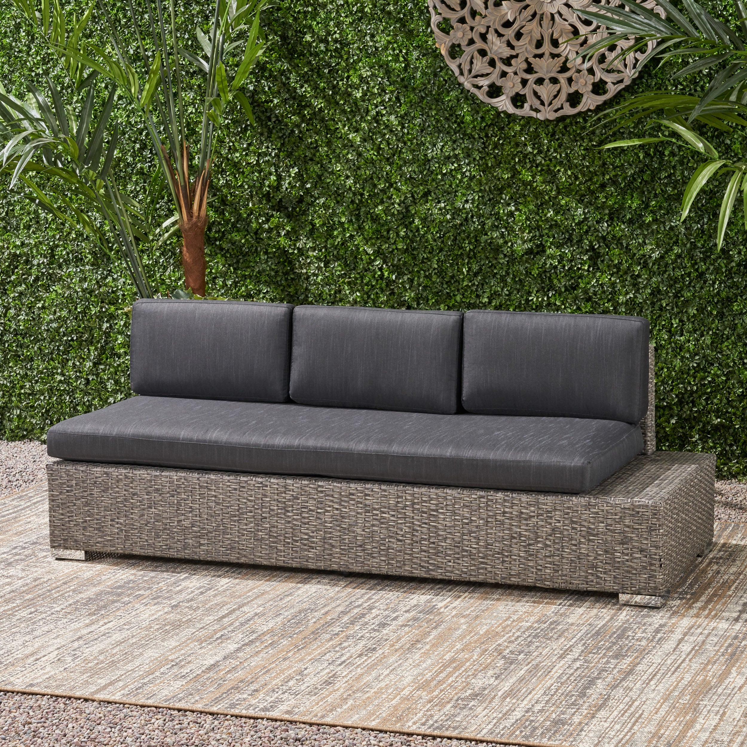 Stuart Outdoor 3 Seater Wicker Right Sofa, Mixed Black with Dark Grey Cushions - furnishings