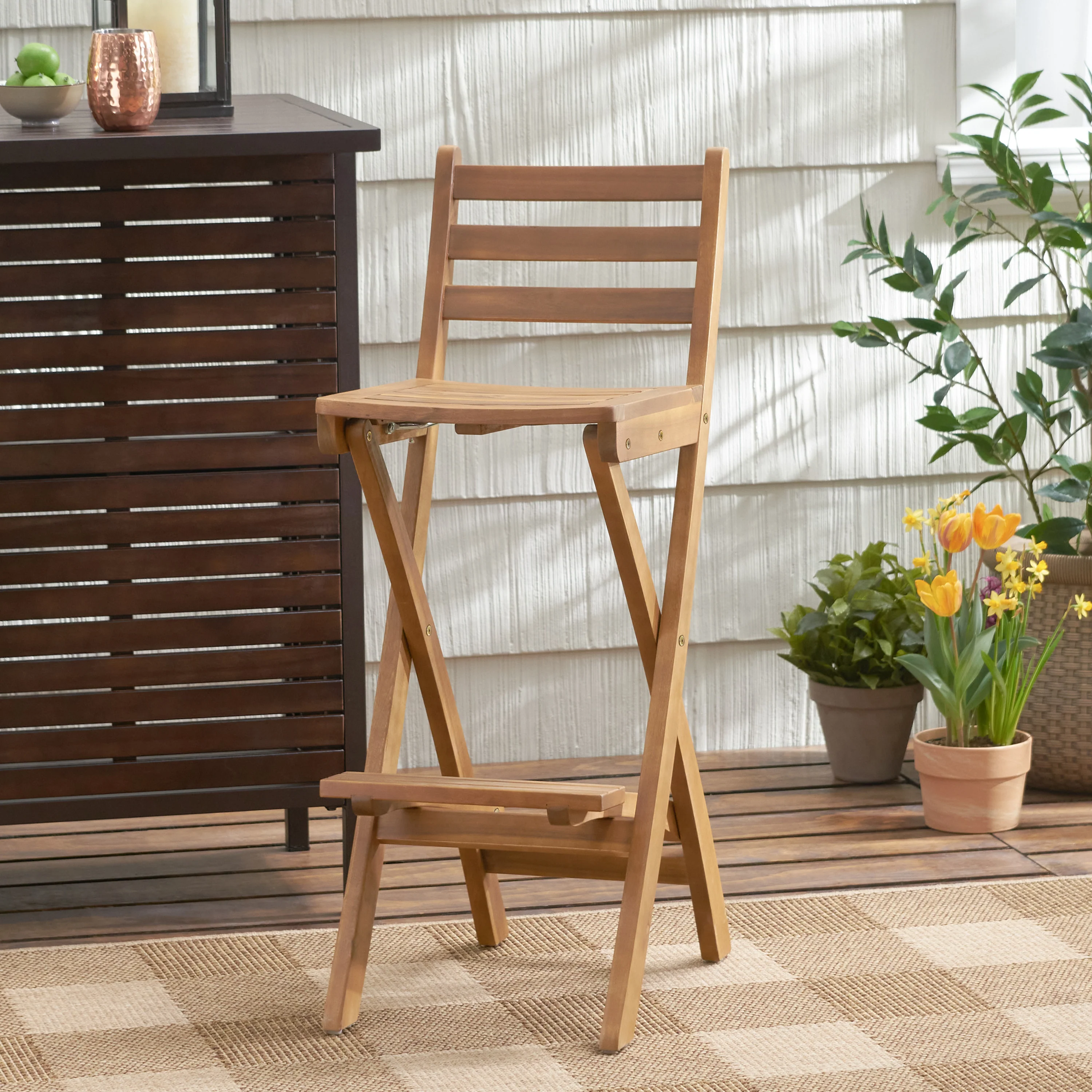 Atlantic Outdoor 30-Inch Foldable Acacia Wood Bar Stool - furnishings