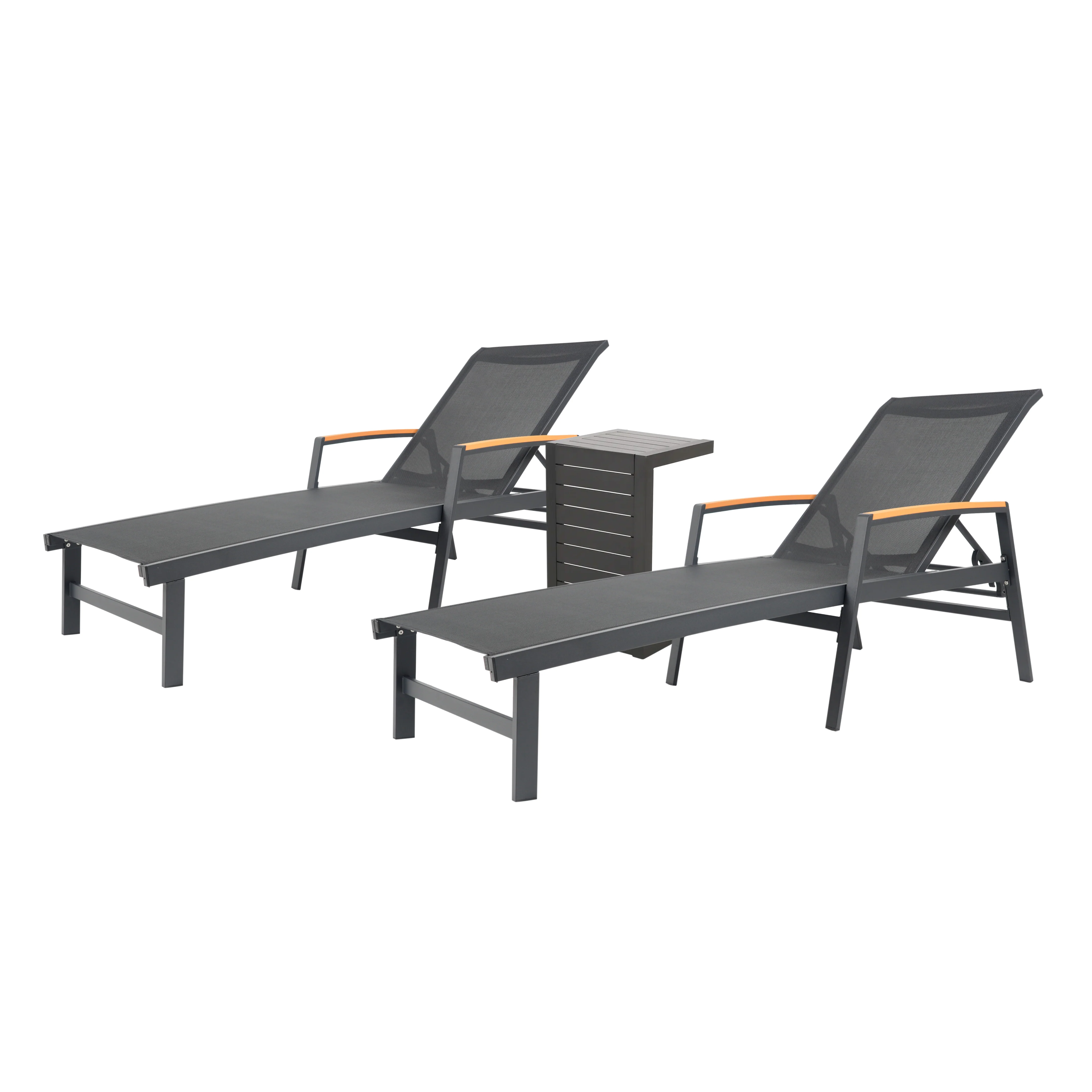 Joy Outdoor Aluminum Chaise Lounge Set with C-Shaped End Table - furnishings