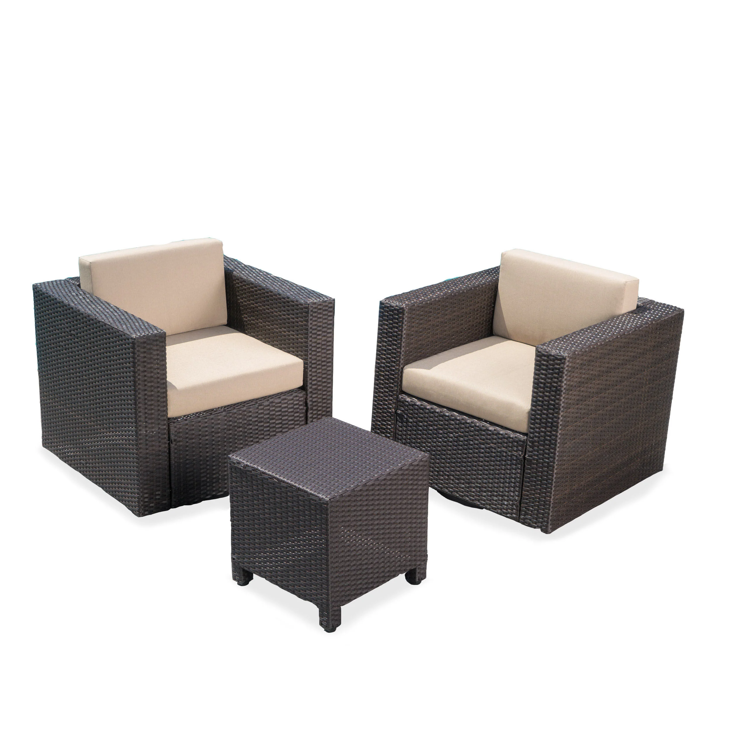 Venice 2-Seater Brown Wicker Outdoor Chat Set with Side Table - furnishings