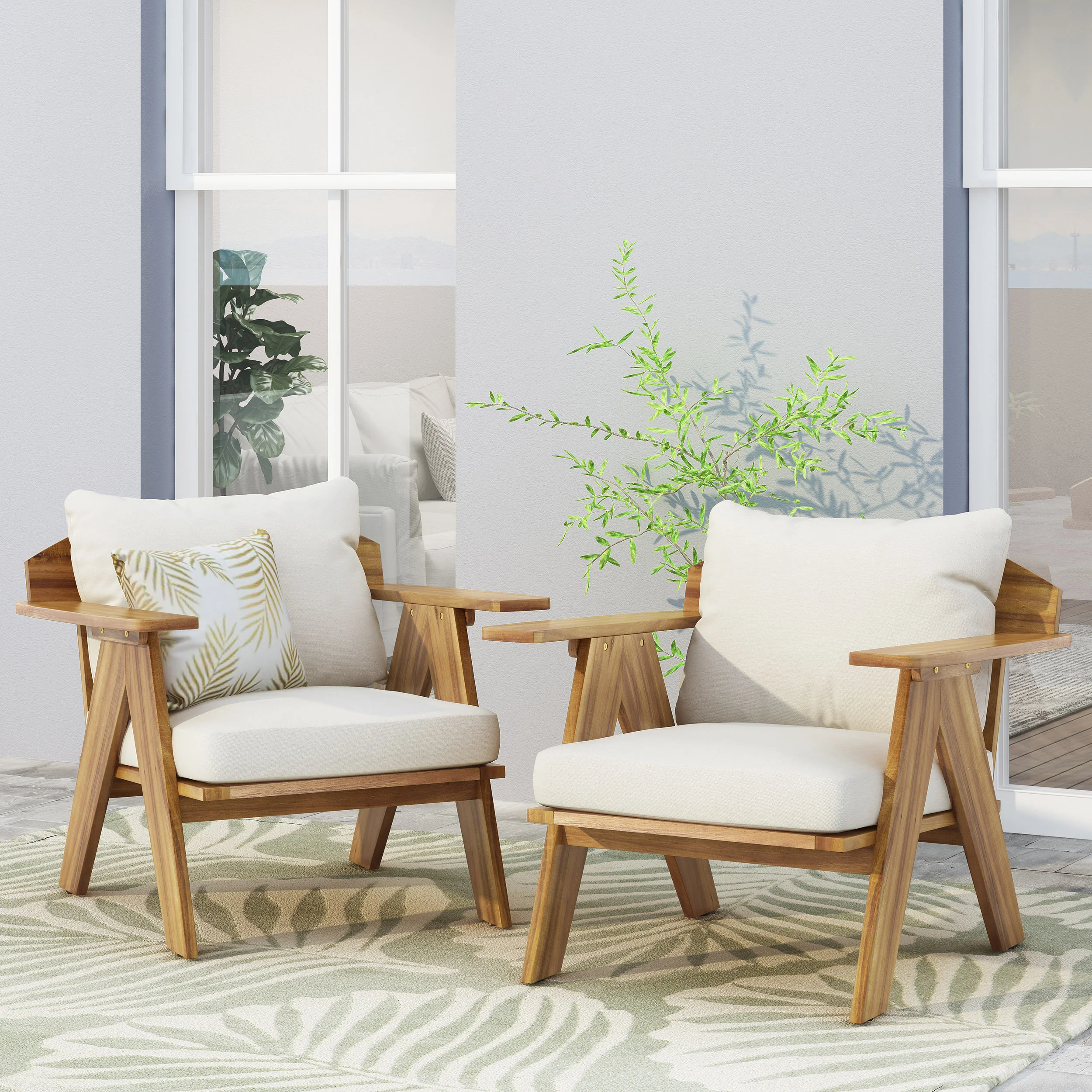 Malheur Outdoor Acacia Wood Club Chairs with Cushions (Set 2) - furnishings