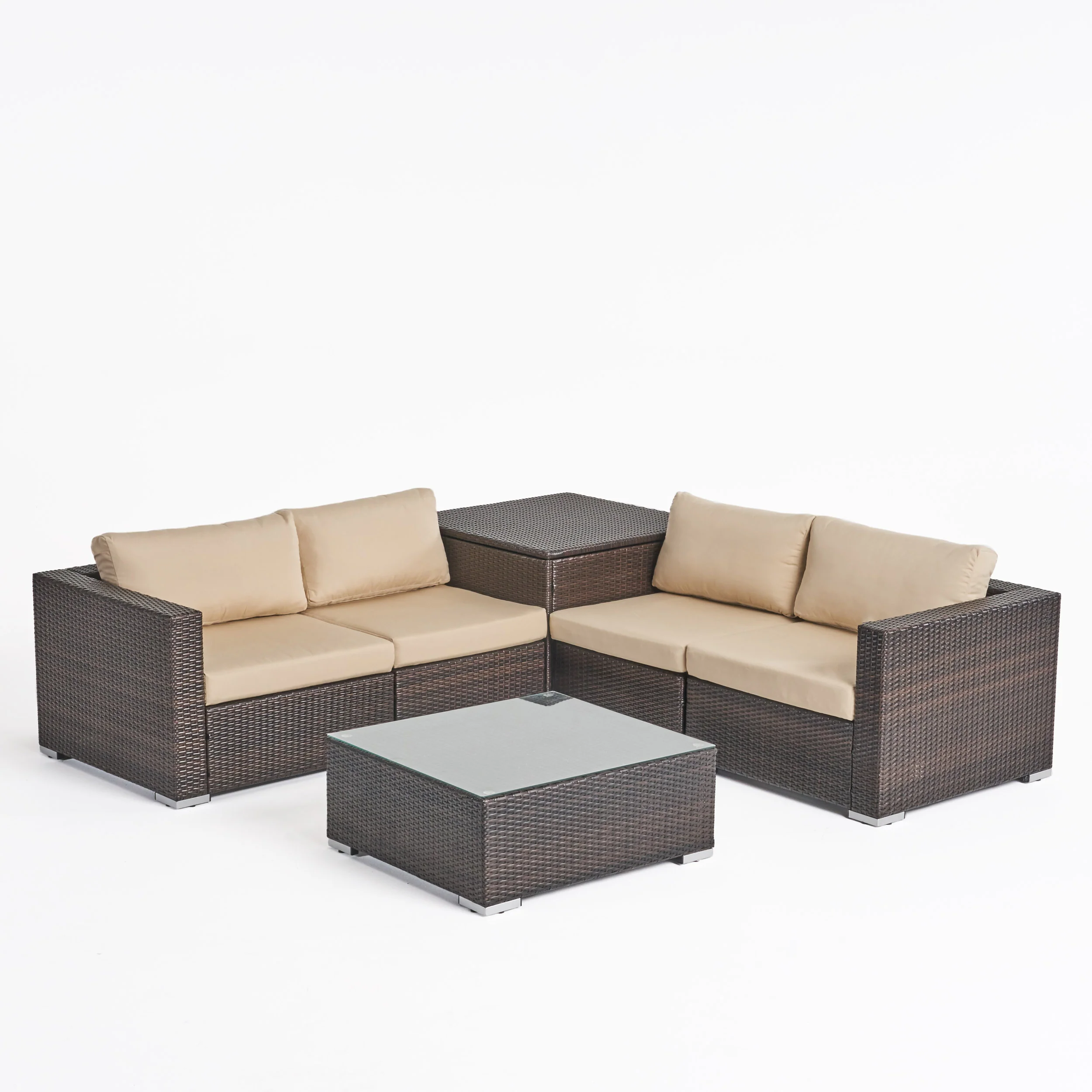 Kyra Outdoor 4 Seater Wicker Sofa Set with Storage Ottoman and Sunbrella Cushions - furnishings