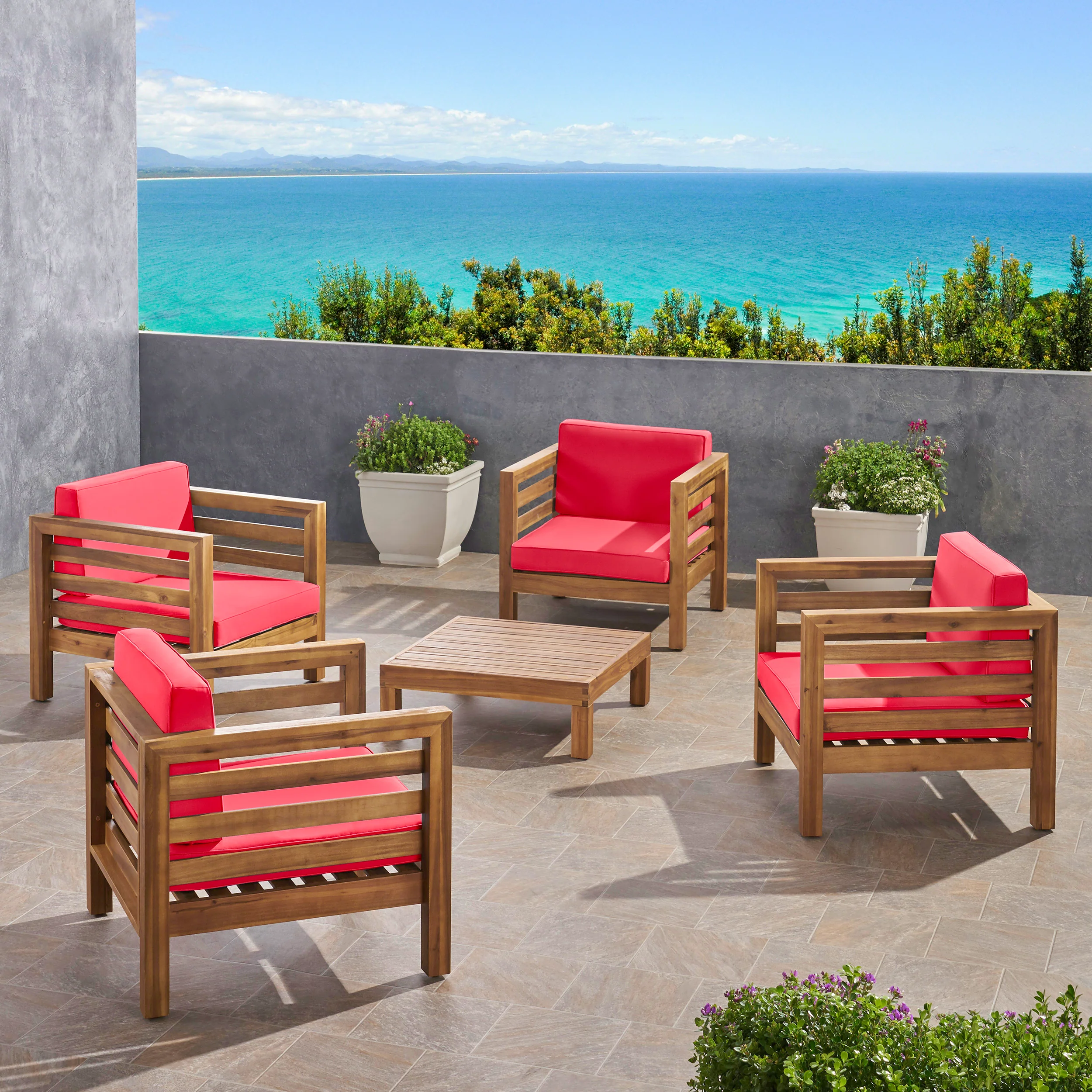 Emma Outdoor 4 Seater Acacia Wood Club Chair and Coffee Table Set - furnishings