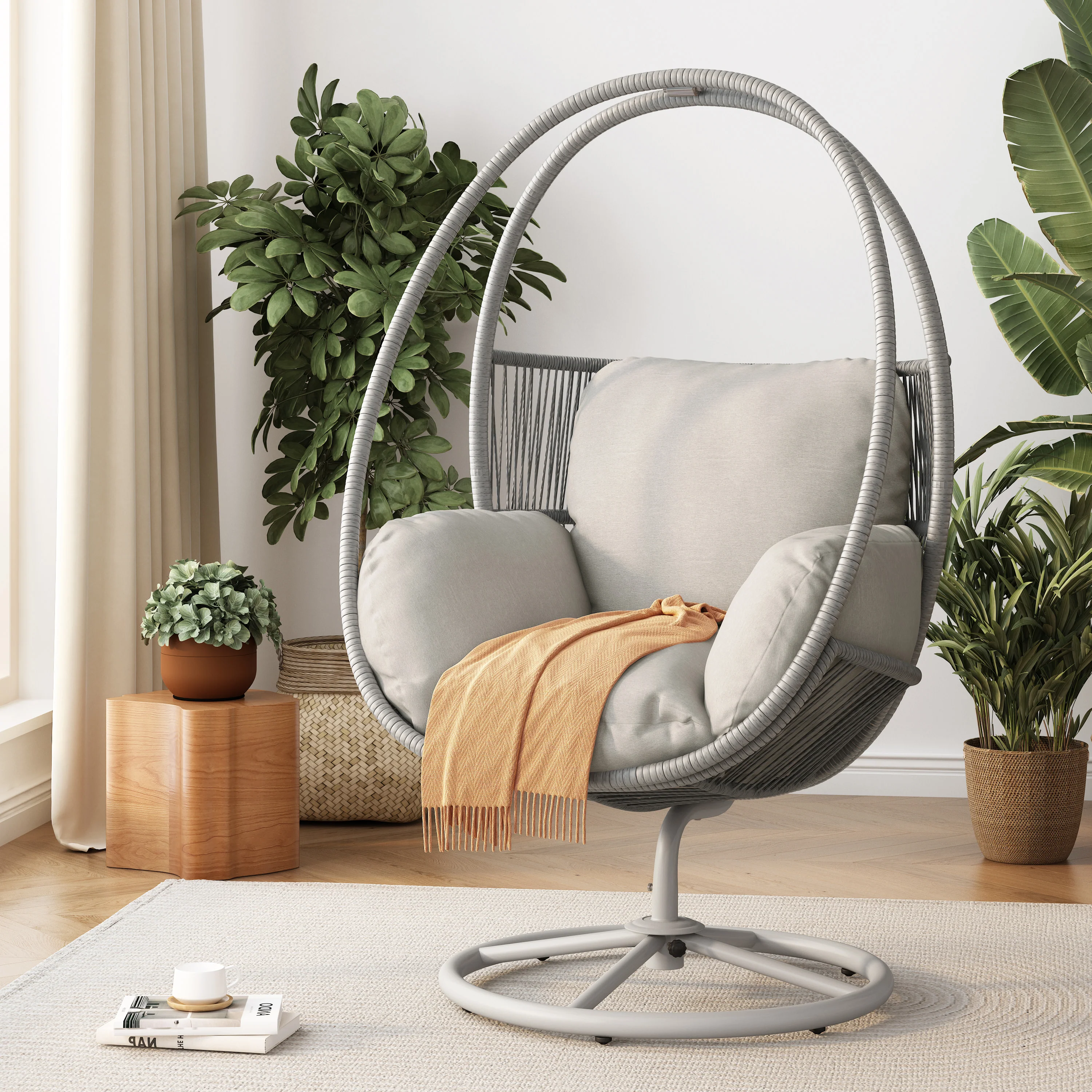 Liana Outdoor Swivel Lounge Chair, Light Gray - furnishings