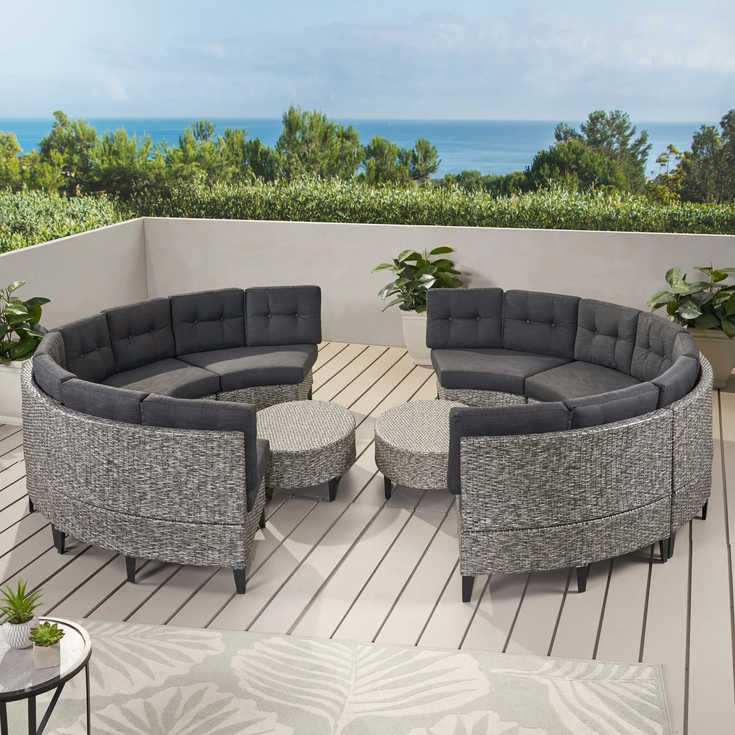 Currituck Outdoor 10 Piece Mixed Black Wicker Sofa Set with Dark Grey Water Resistant Fabric Cushions - furnishings